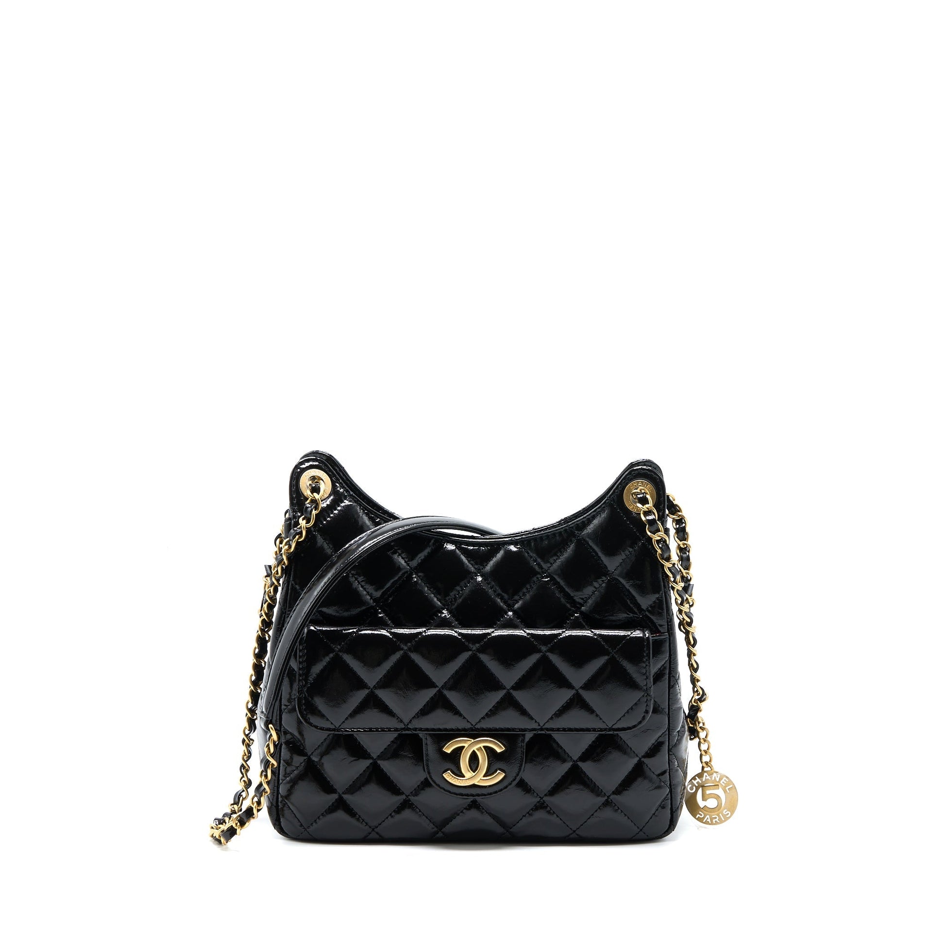 Chanel 23C Hobo Shiny Calfskin Brushed GHW Black Shoulder Bag