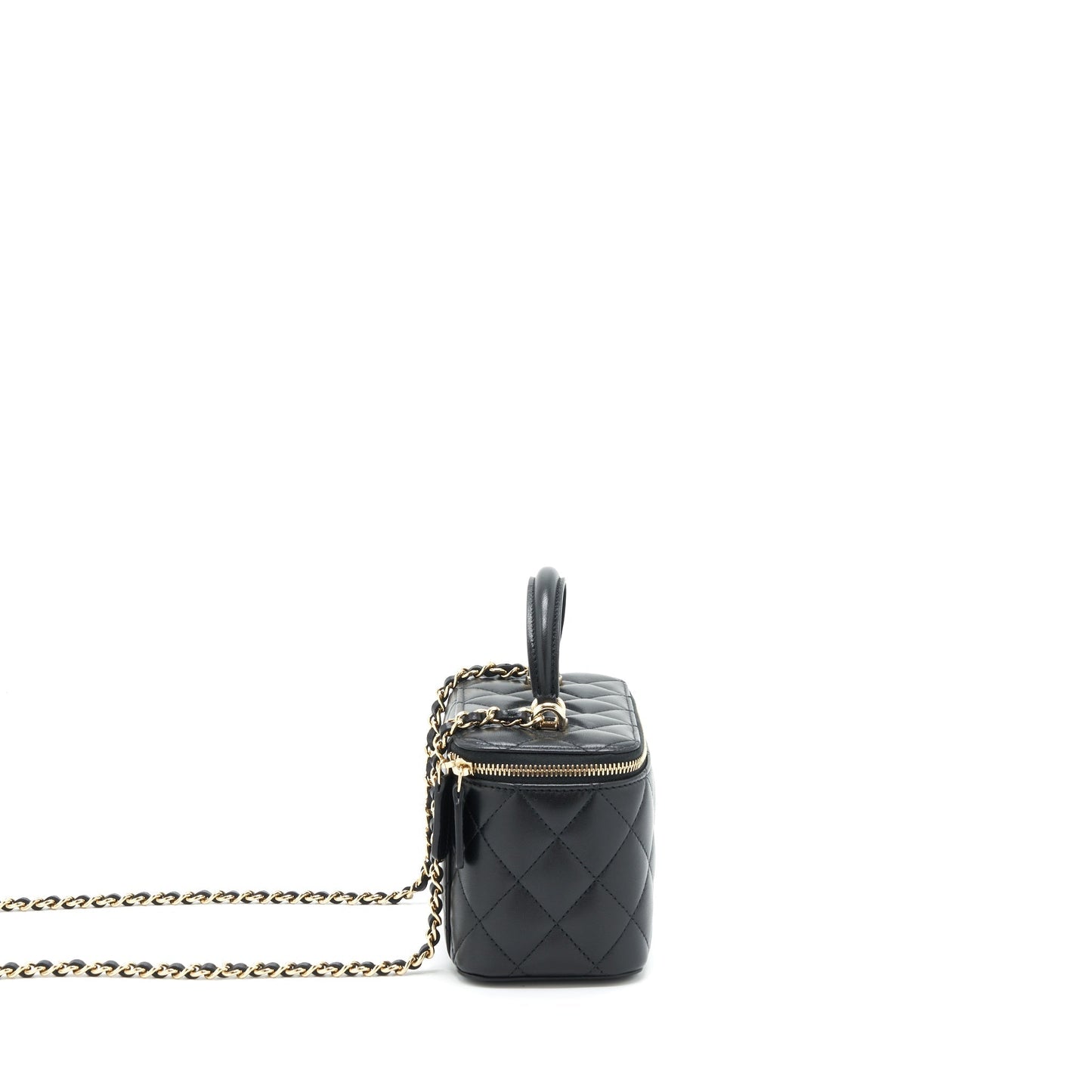 Chanel 22A Top Handle Long Vanity Lambskin Black Mini Bag