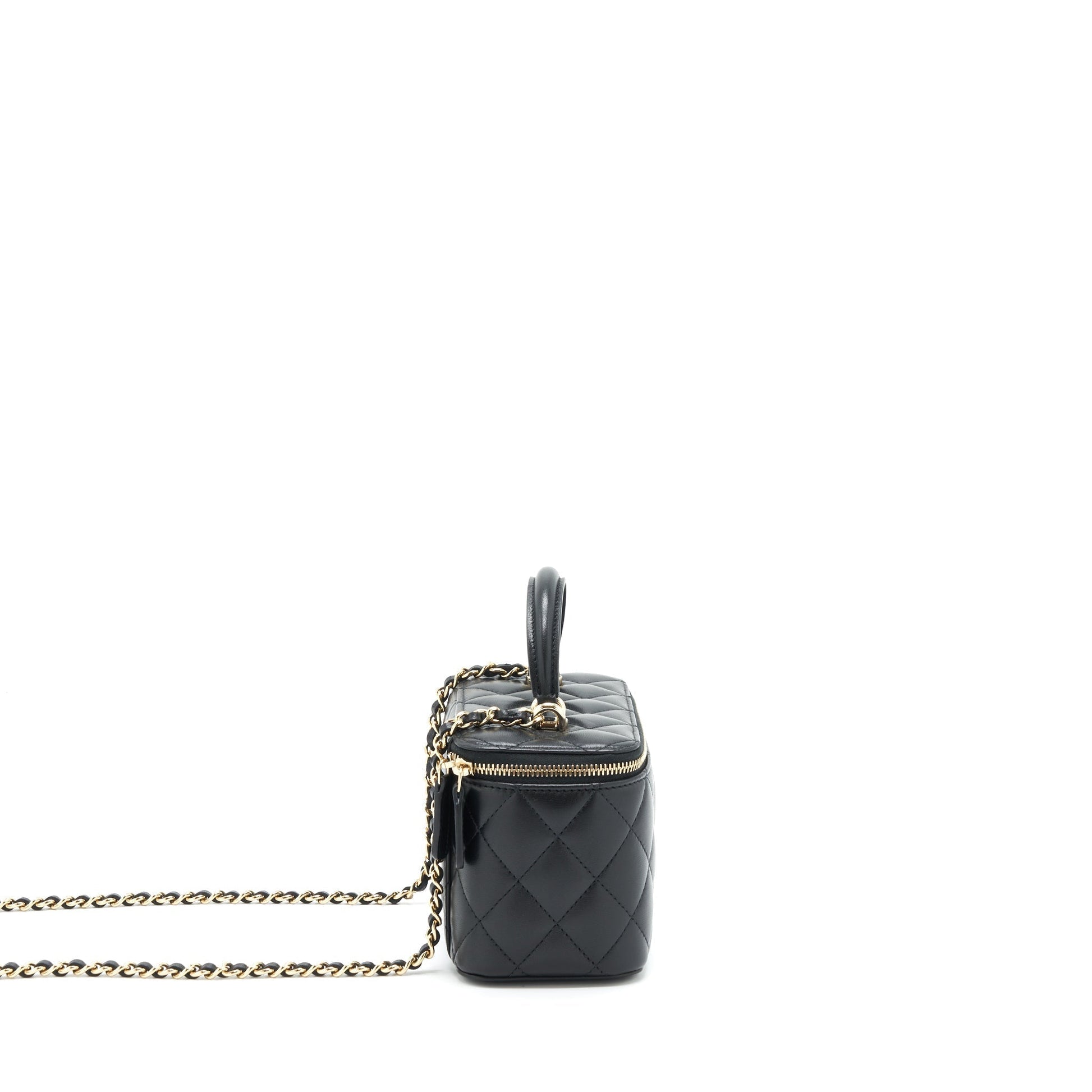 Chanel 22A Top Handle Long Vanity Lambskin Black Mini Bag