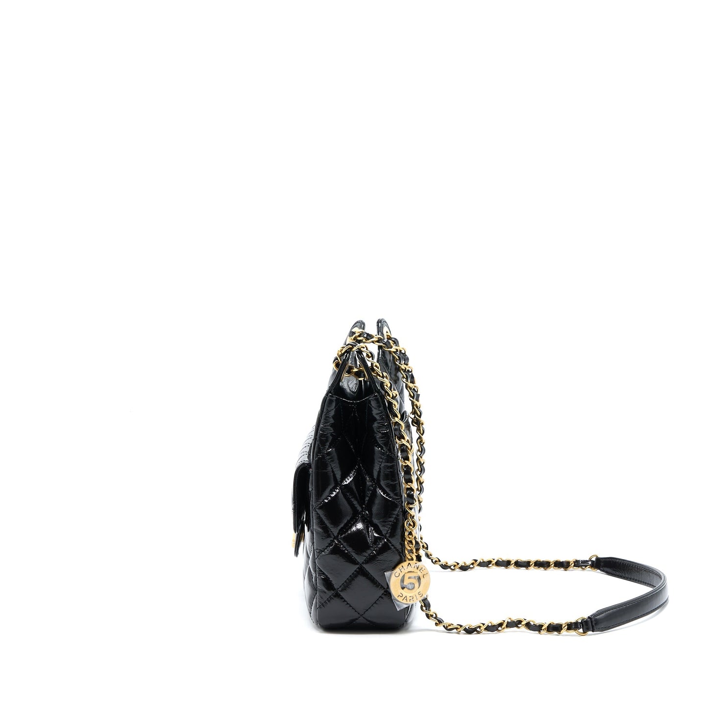 Chanel 23C Hobo Shiny Calfskin Brushed GHW Black Shoulder Bag