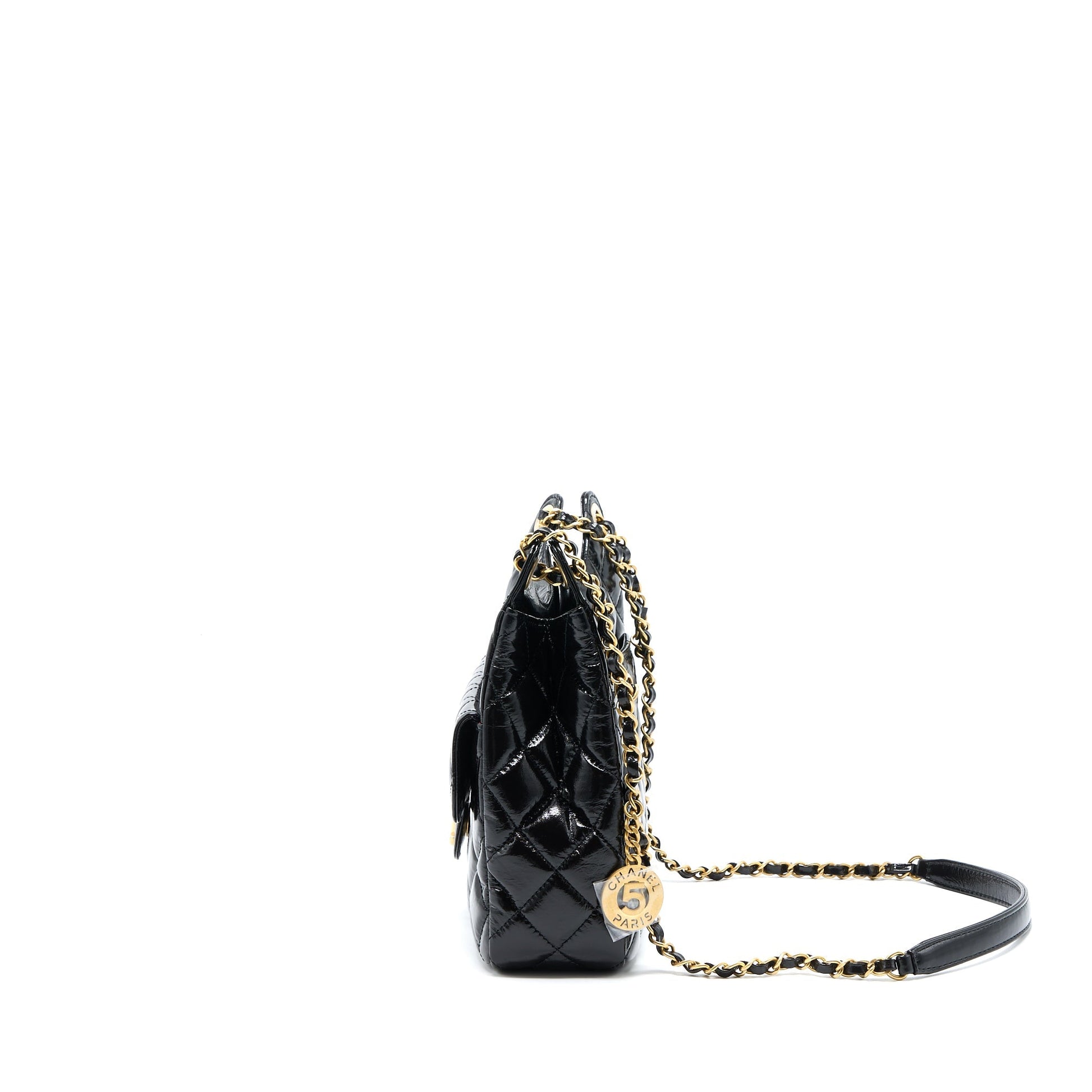 Chanel 23C Hobo Shiny Calfskin Brushed GHW Black Shoulder Bag