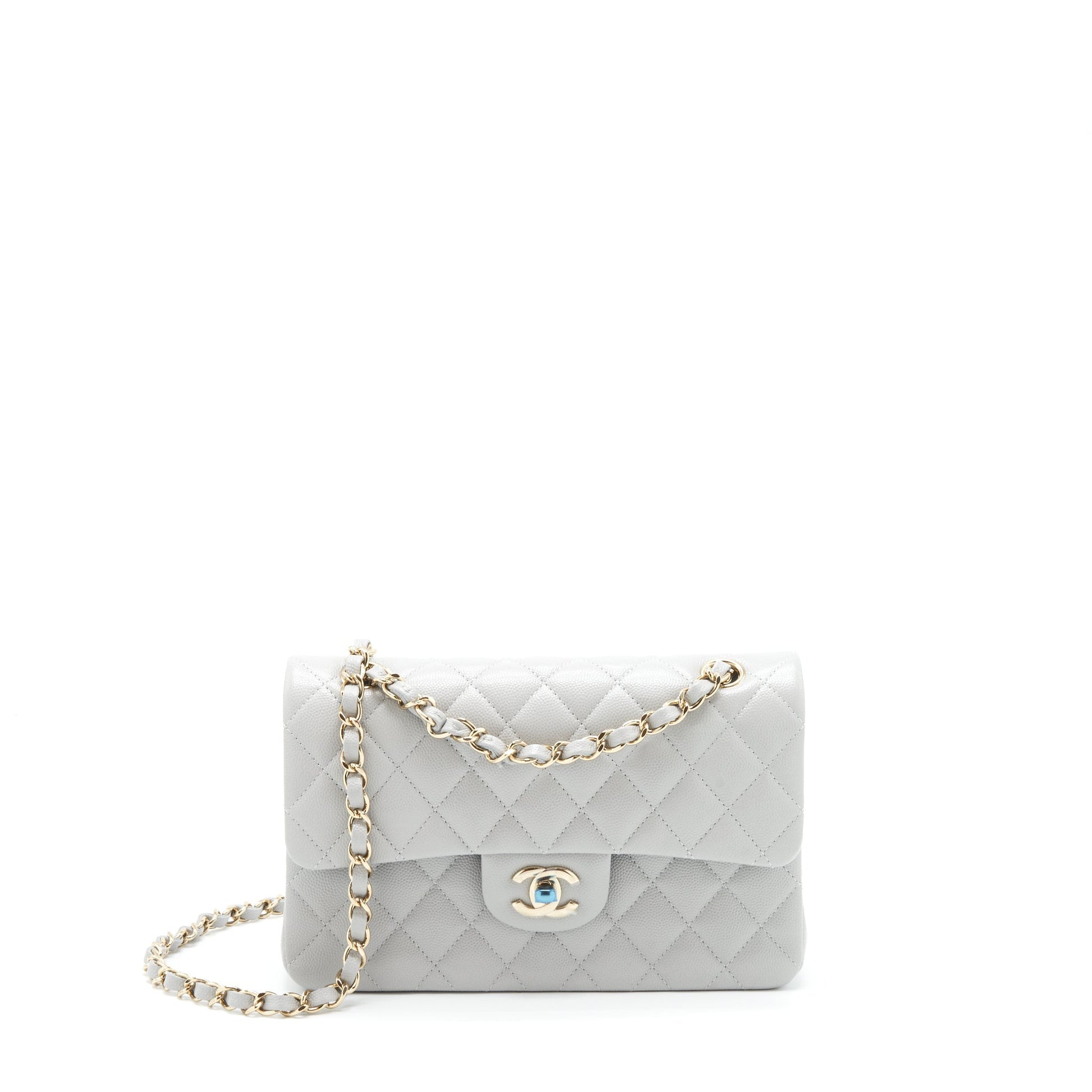 Chanel 21A Classic Double Flap Caviar NC634 Grey Small Shoulder Bag