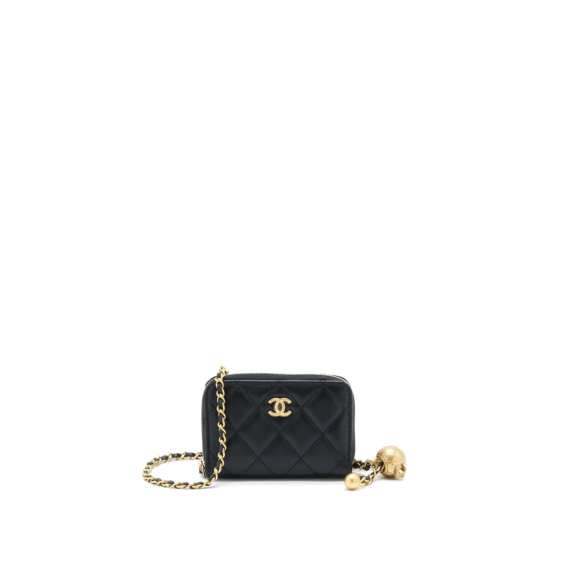 Chanel 22C Pearl Crush Card holder Lambskin Black Wallet Case