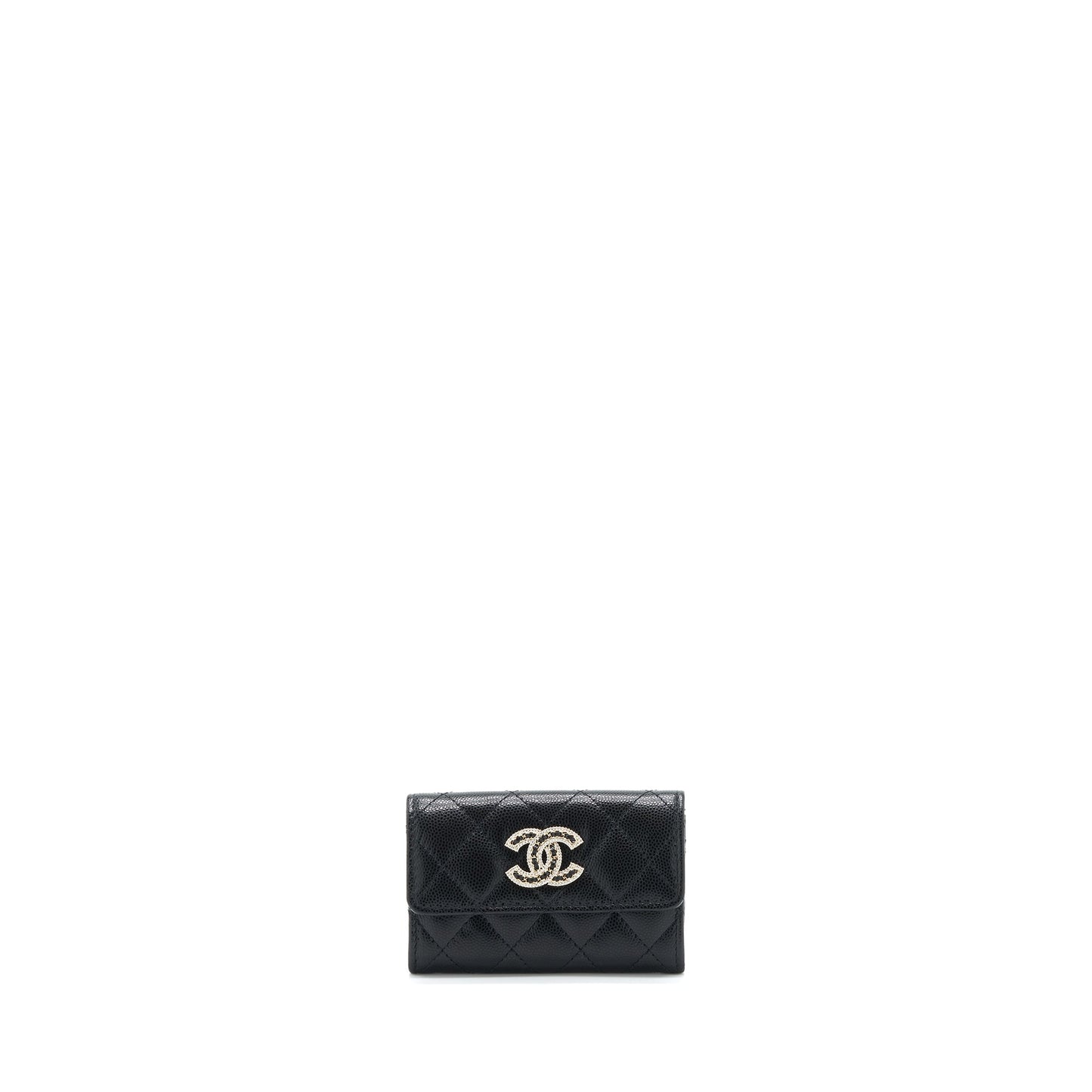 Chanel 22S Detailed Logo Flap Card Holder Black Wallet Case
