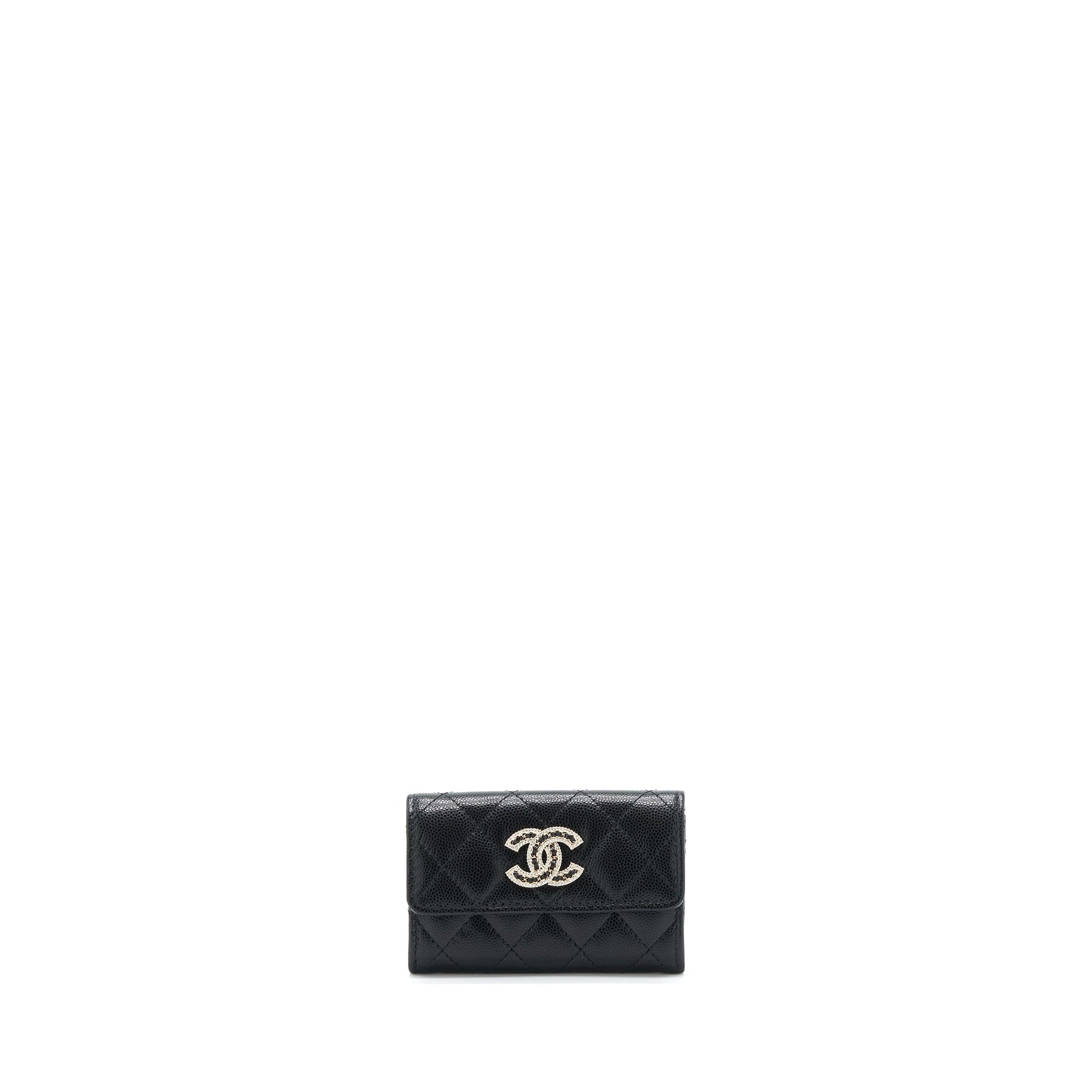 Chanel 22S Detailed Logo Flap Card Holder Black Wallet Case