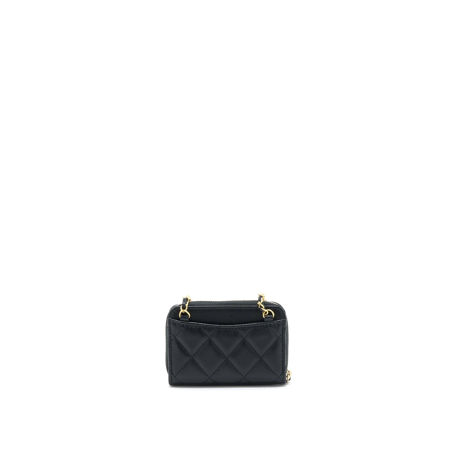 Chanel 22C Pearl Crush Card holder Lambskin Black Wallet Case