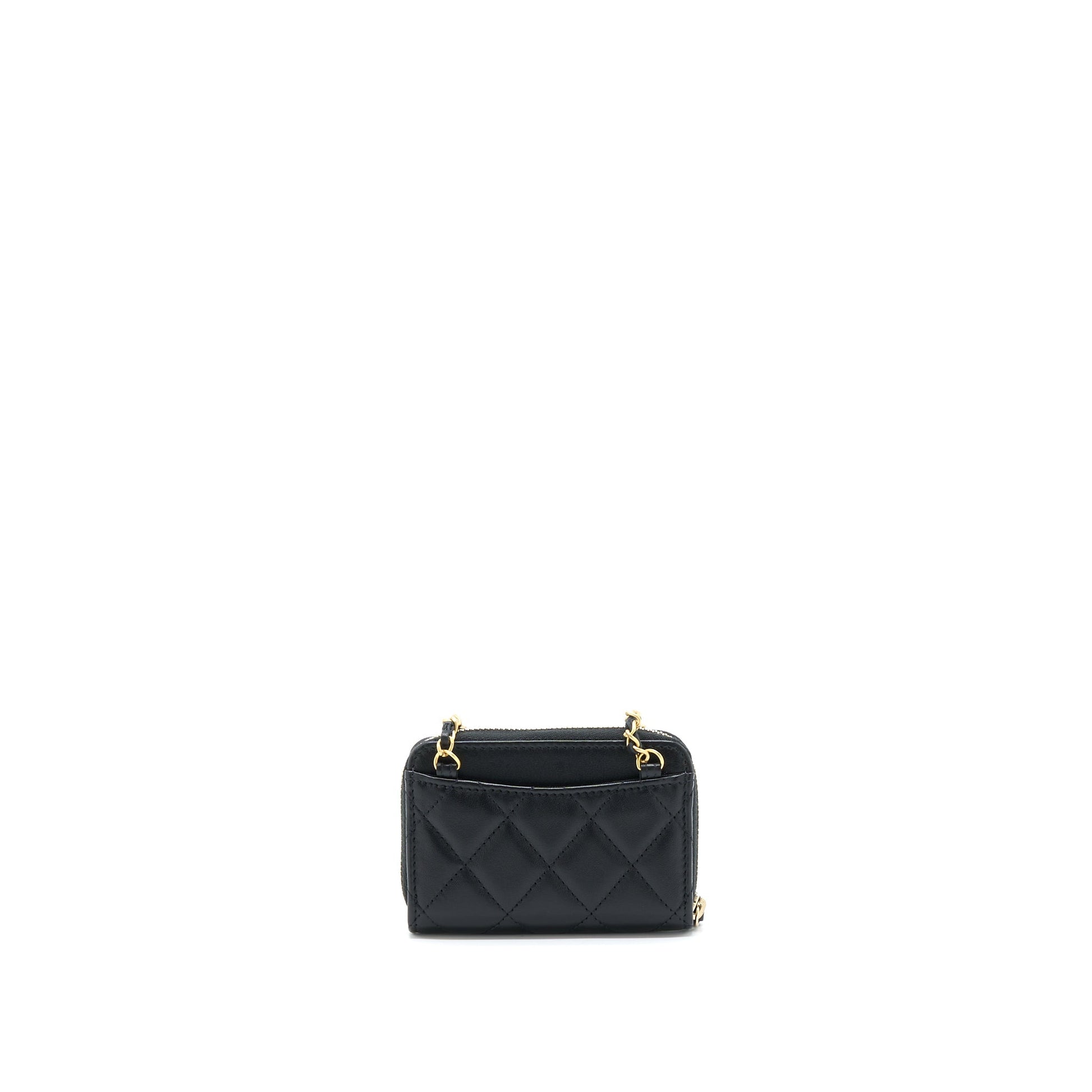 Chanel 22C Pearl Crush Card holder Lambskin Black Wallet Case