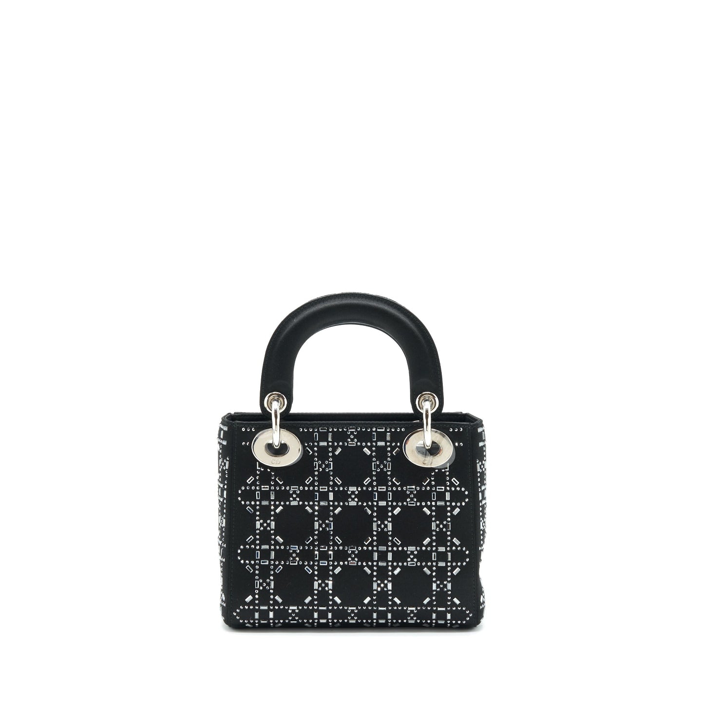 Dior Lady With Crystal Handbag Satin Black Travel Bag