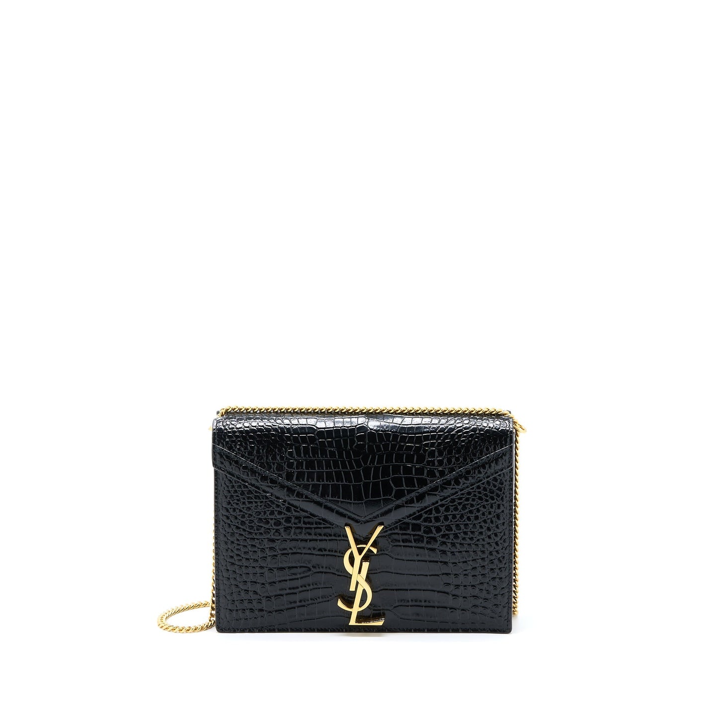 YSL Saint Laurent Saint Laurent Cassandra Purse Crocodile Embossed Travel Leather Black Travel Bag