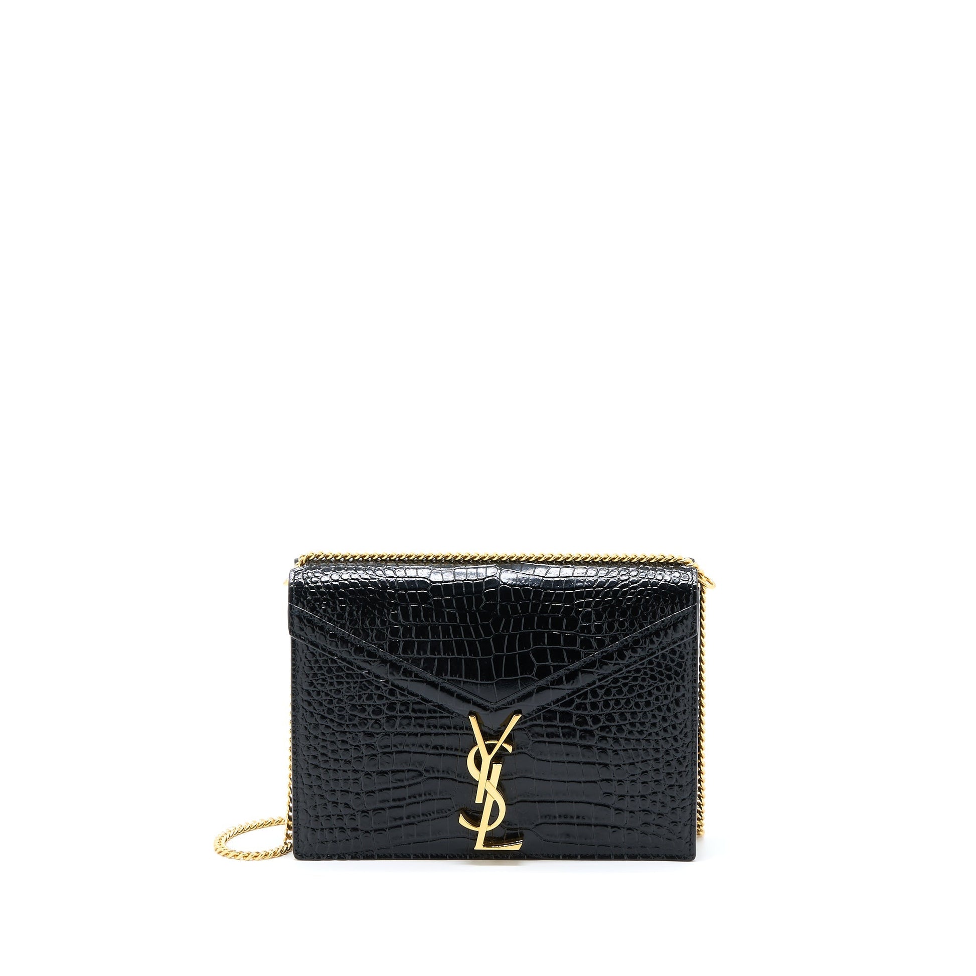 YSL Saint Laurent Saint Laurent Cassandra Purse Crocodile Embossed Travel Leather Black Travel Bag