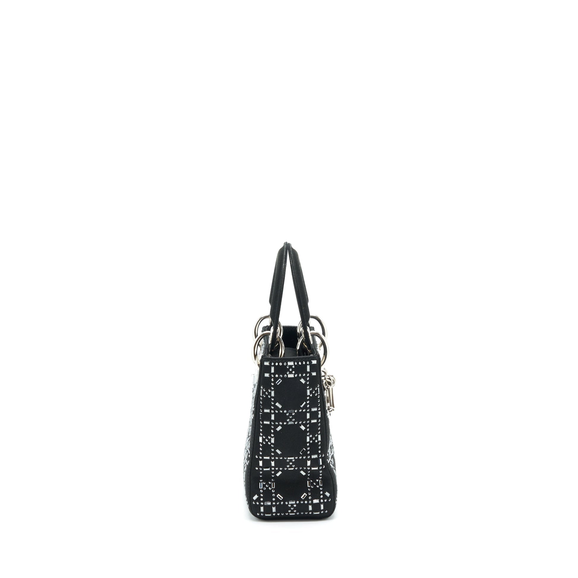 Dior Lady With Crystal Handbag Satin Black Travel Bag