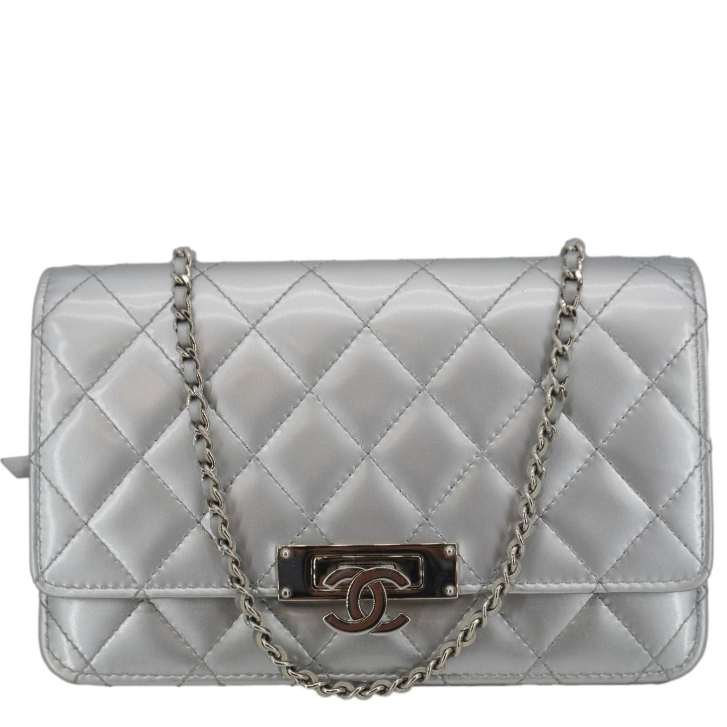 Chanel Golden Class Quilted Leather Wallet On Chain Bag Silver