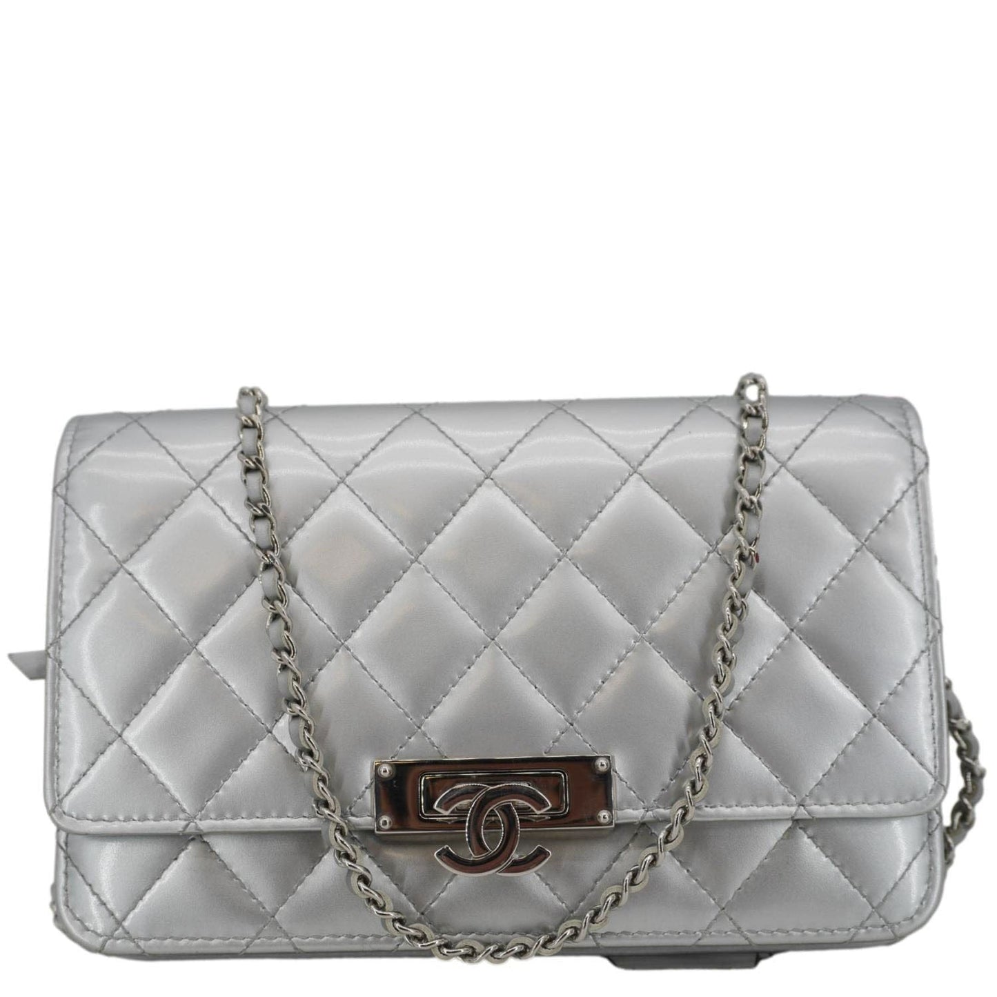Louis Vuitton CHANEL Golden Class Quilted on Leather Silver Wallet Case