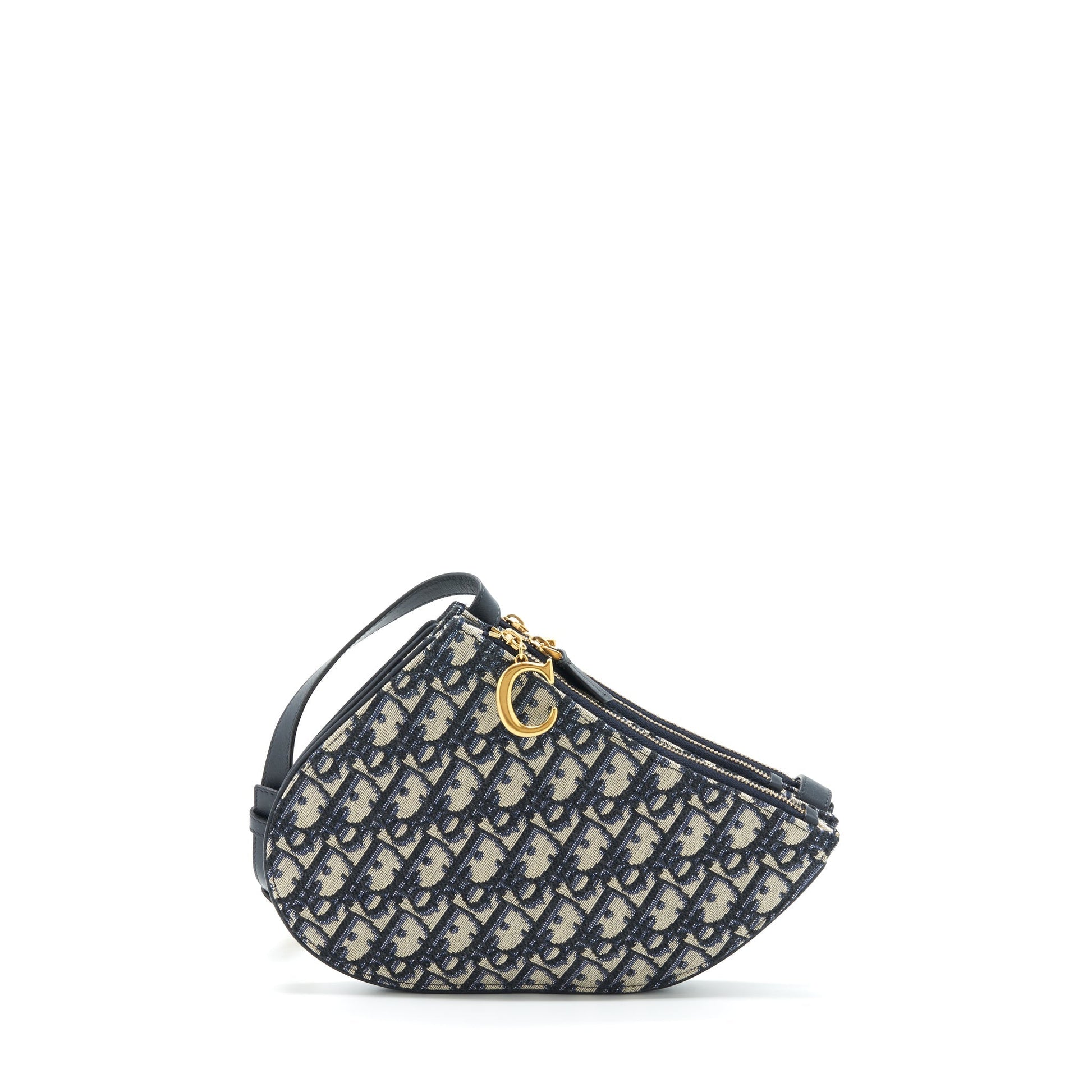 Dior Saddle Pouch Oblique Handbag Canvas Blue Travel Bag