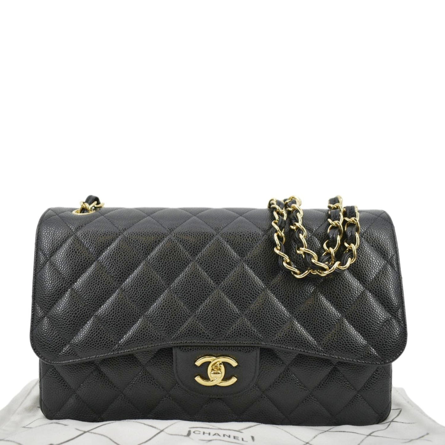 Chanel Classic Jumbo Double Flap Quilted Leather Black Travel Bag Bag Chip