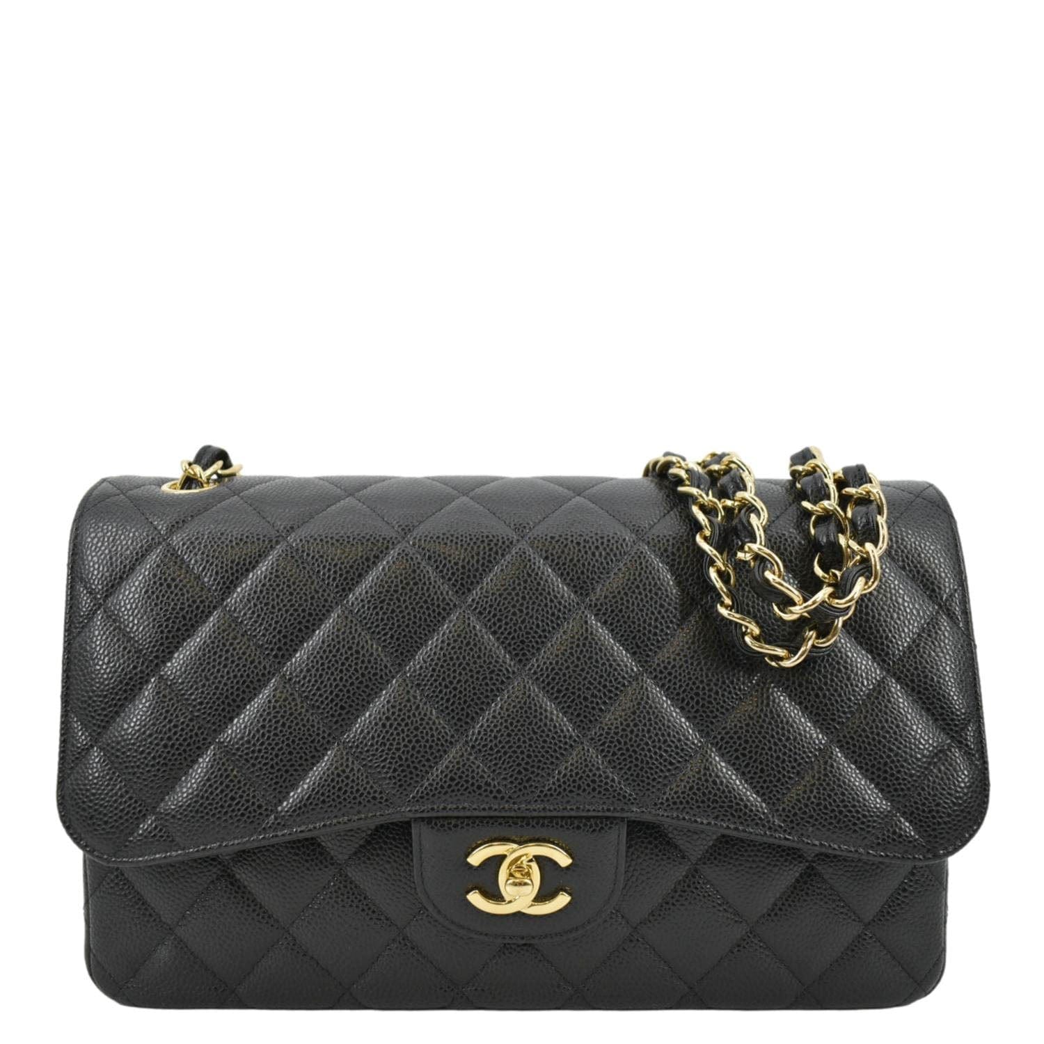 Chanel Classic Jumbo Double Flap Quilted Leather Black Travel Bag Bag Chip