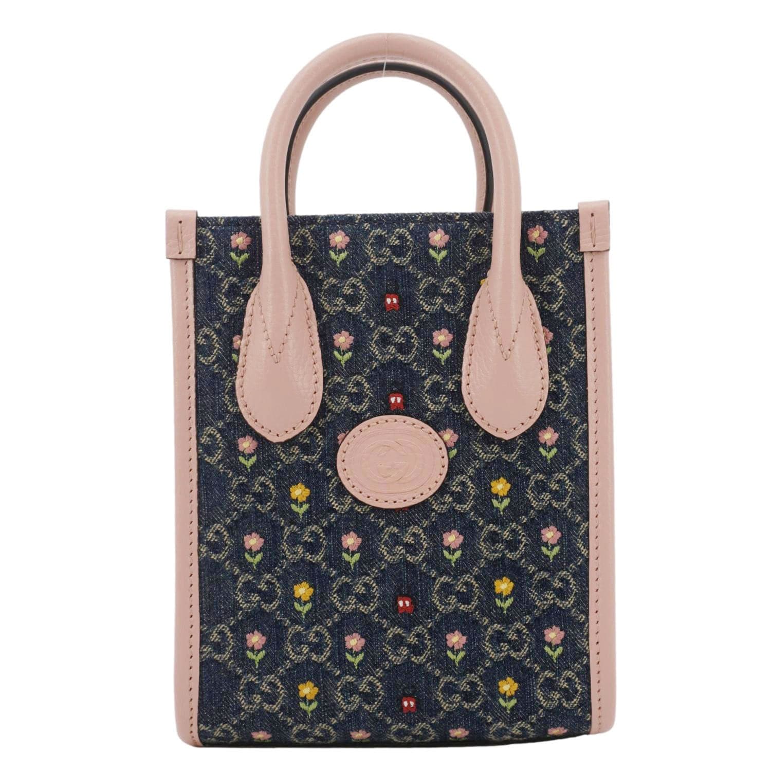 GUCCI Interlocking G Mini Denim Tote Shoulder Bag Pink 671623