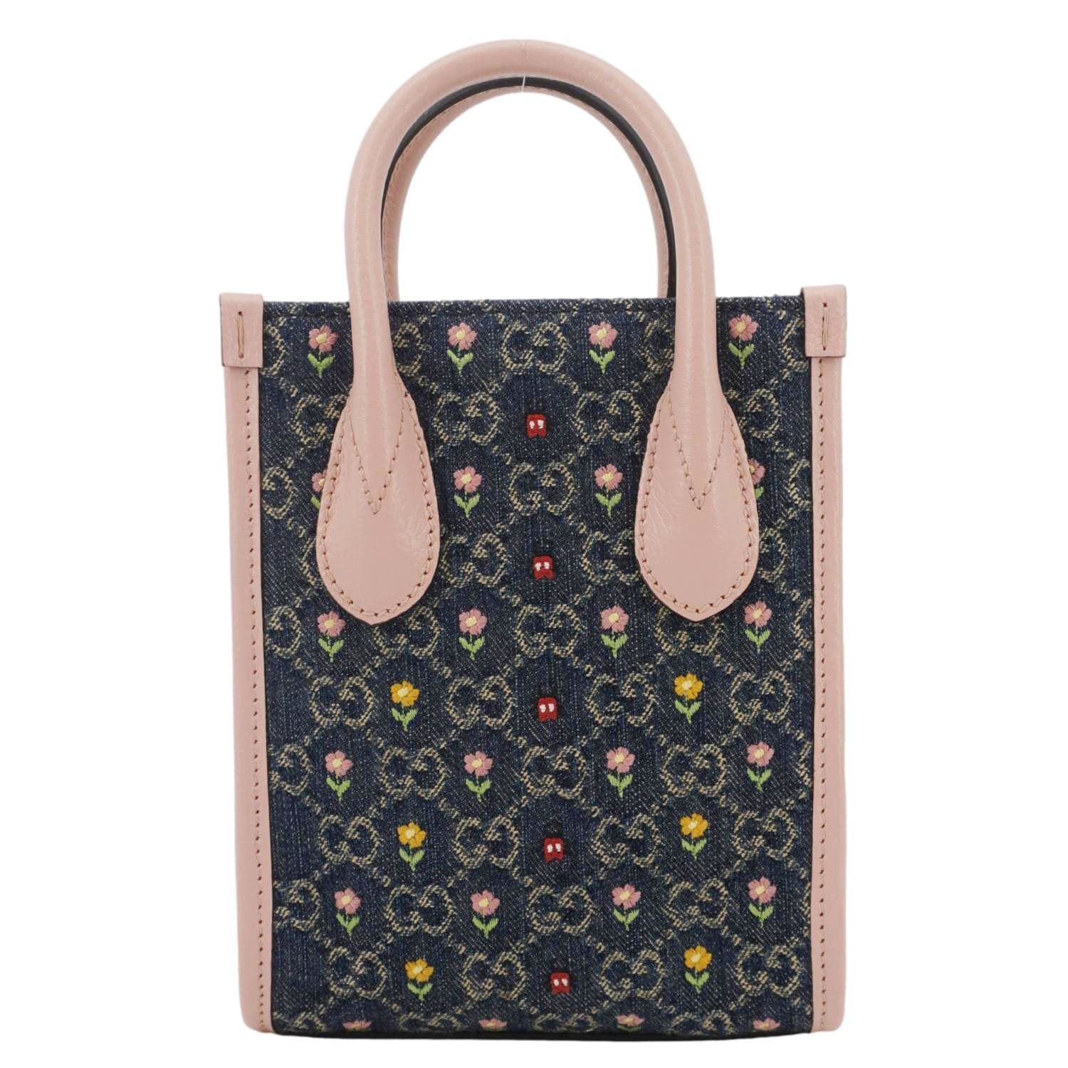GUCCI Interlocking G Mini Denim Tote Shoulder Bag Pink 671623