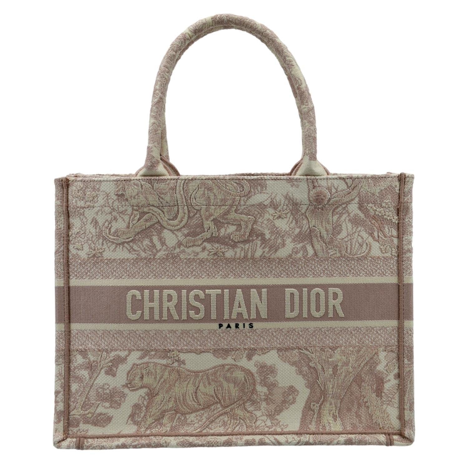 Dior Book Toile De Jouy Motif Embroidery Tote Canvas Pink Tote Bag