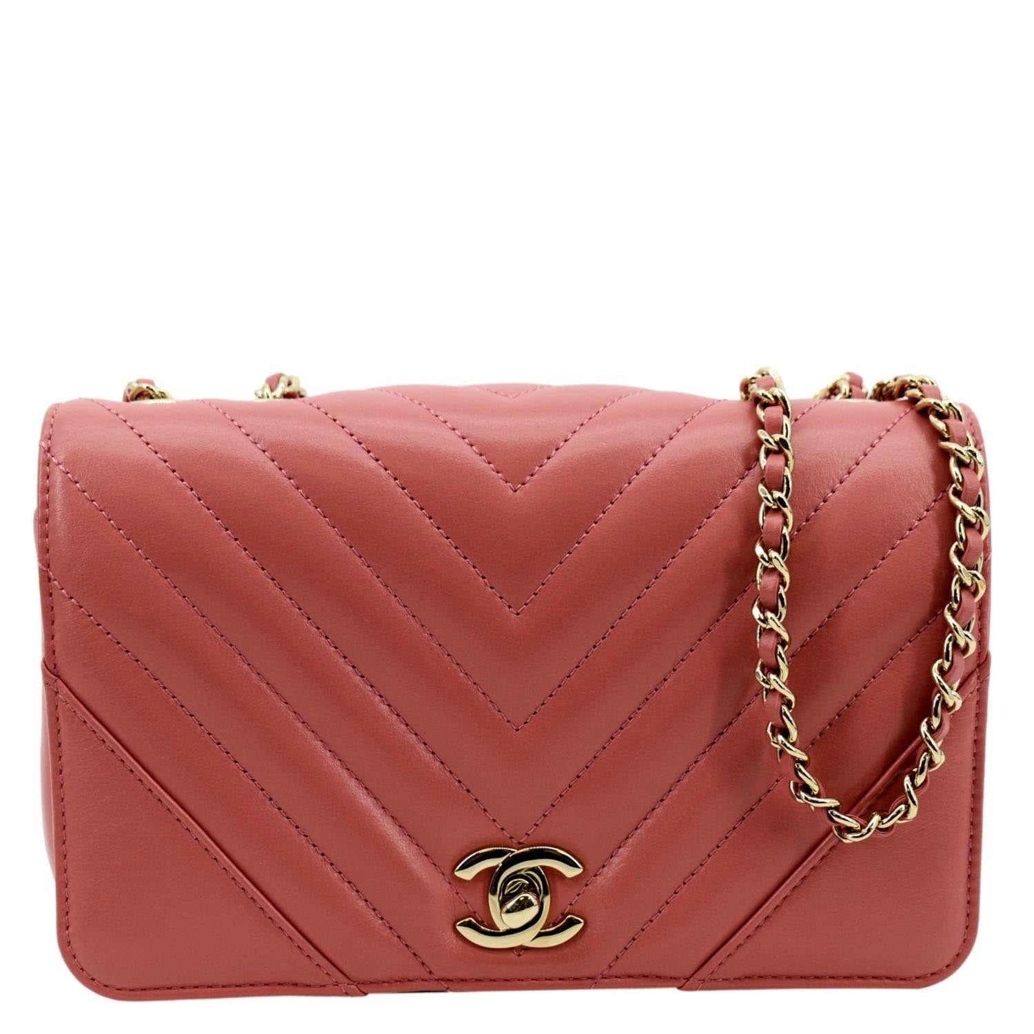 Chanel Statement Flap Quilted Chevron Pink Travel Bag