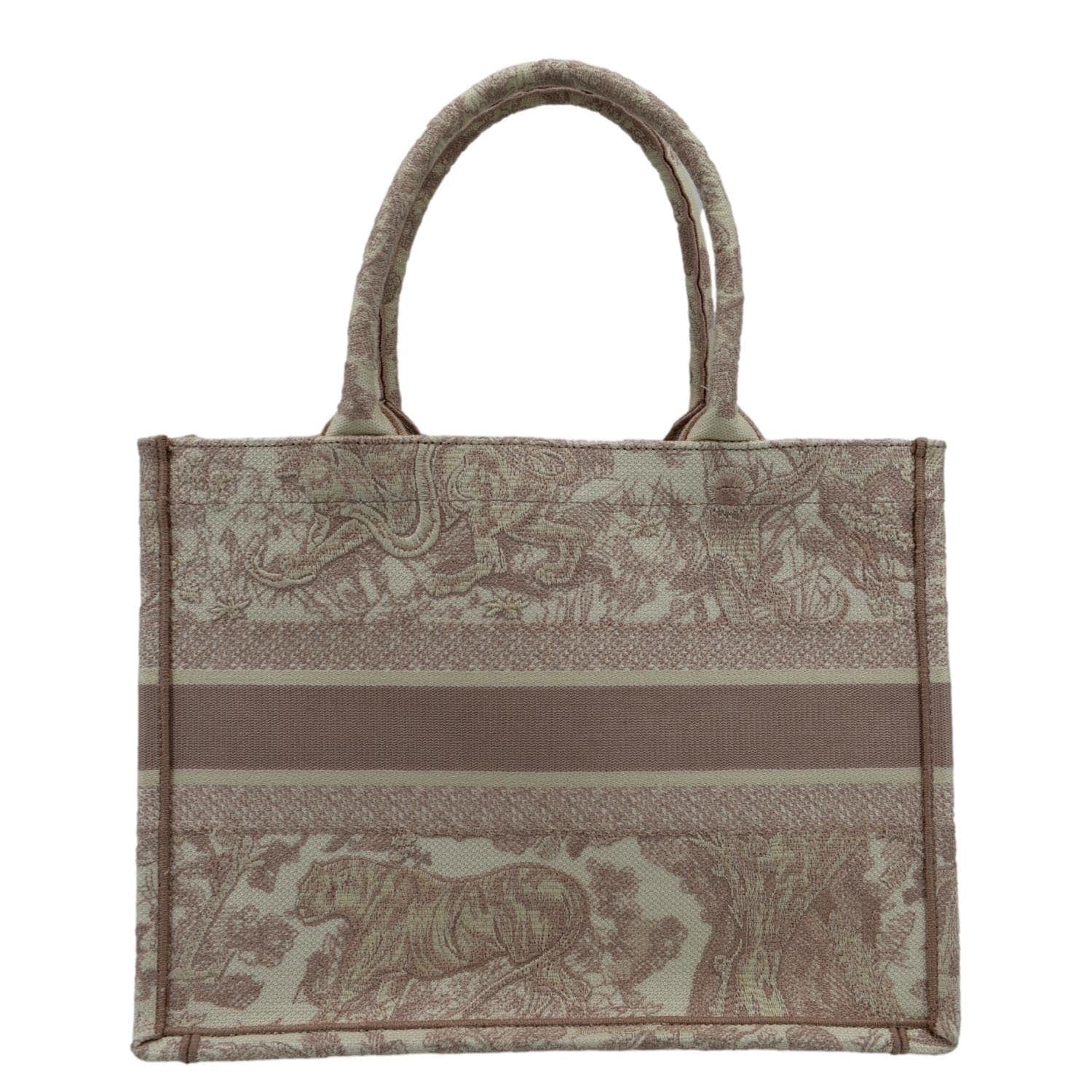 Dior Book Toile De Jouy Motif Embroidery Tote Bag Canvas Pink