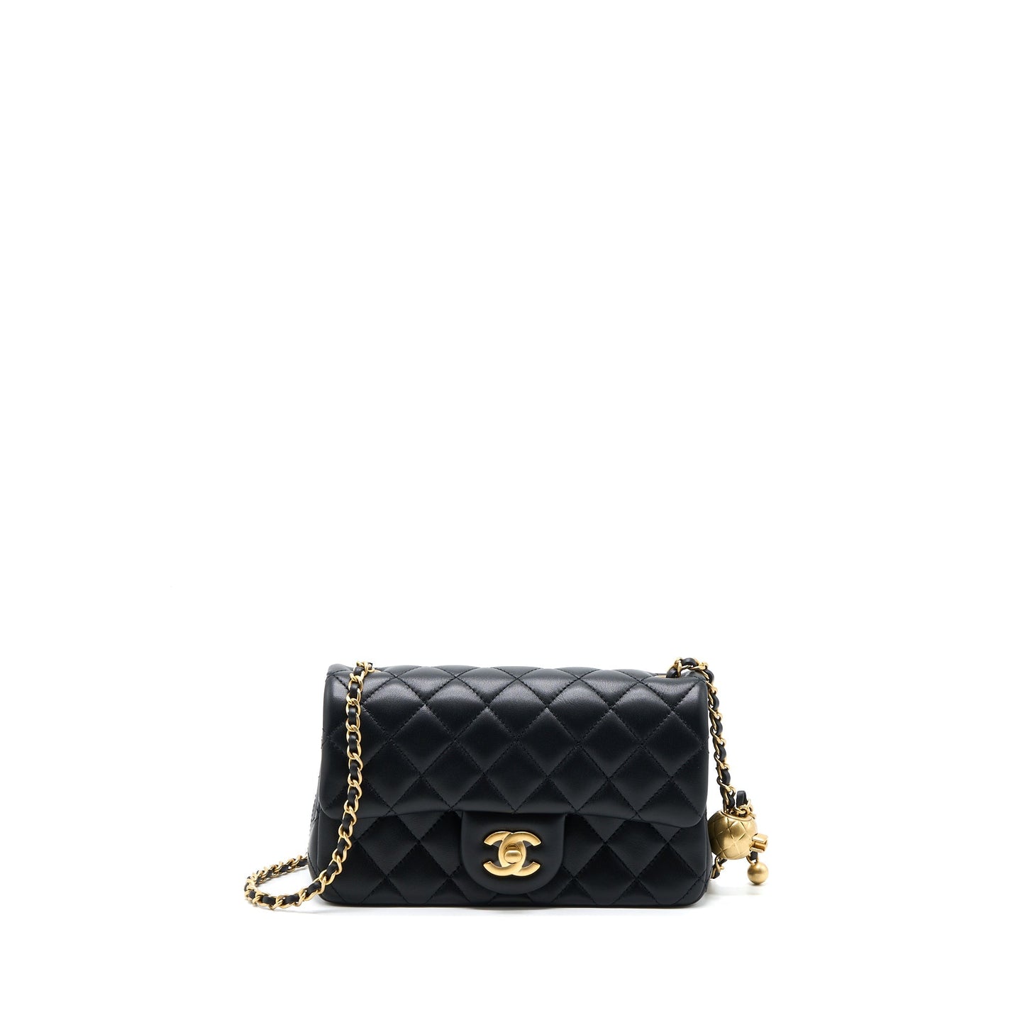 Chanel 23C Pearl Crush Rectangular Flap Lambskin Black Shoulder Bag