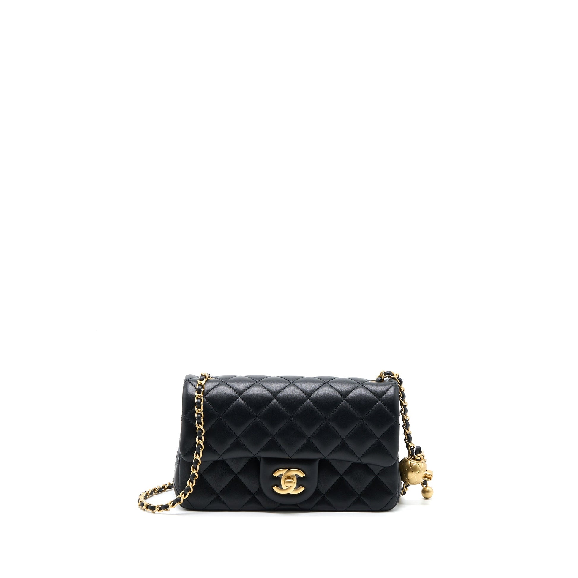Chanel 23C Pearl Crush Rectangular Flap Lambskin Black Shoulder Bag