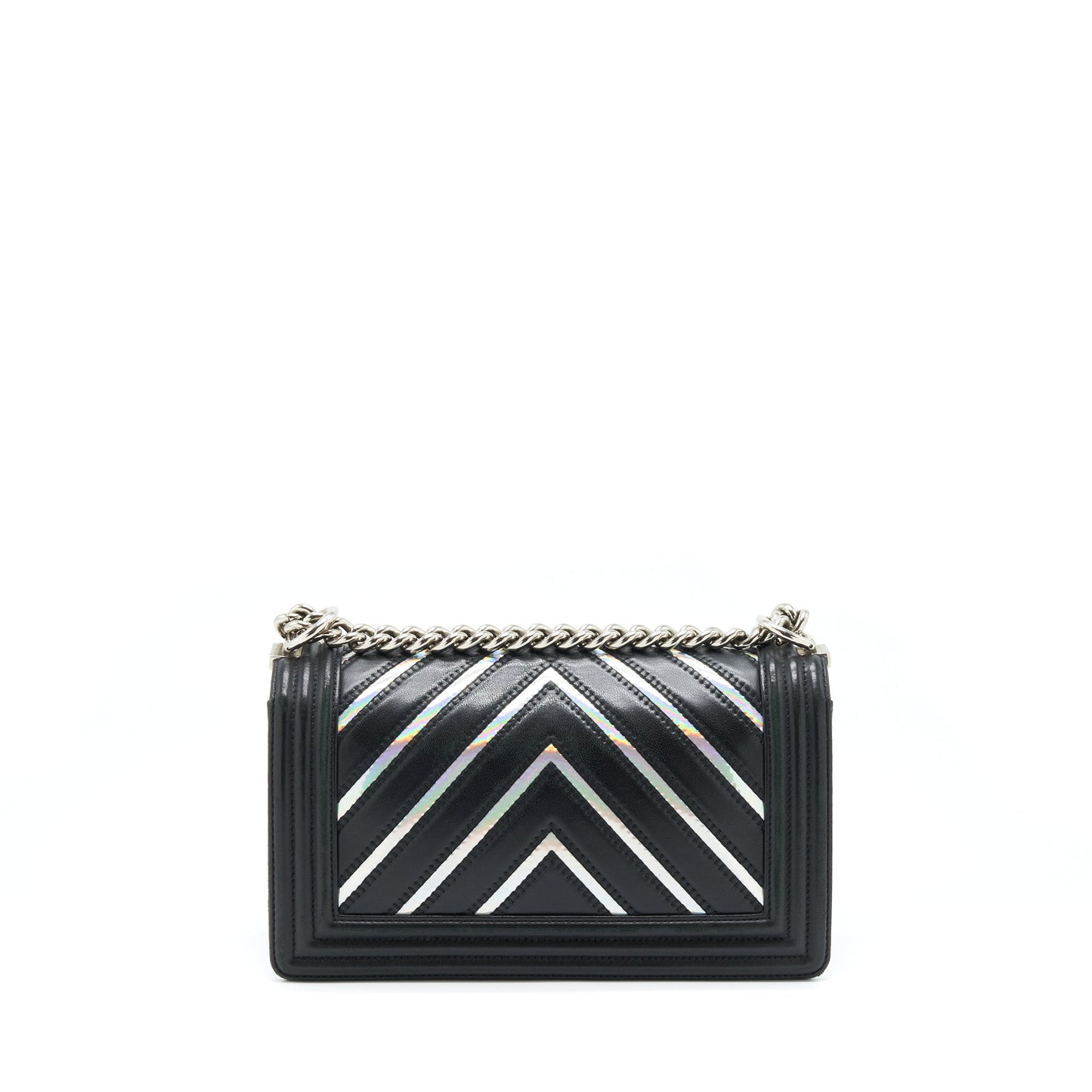 Chanel Boy Chevron Lambskin SHW Black Silver Handbag