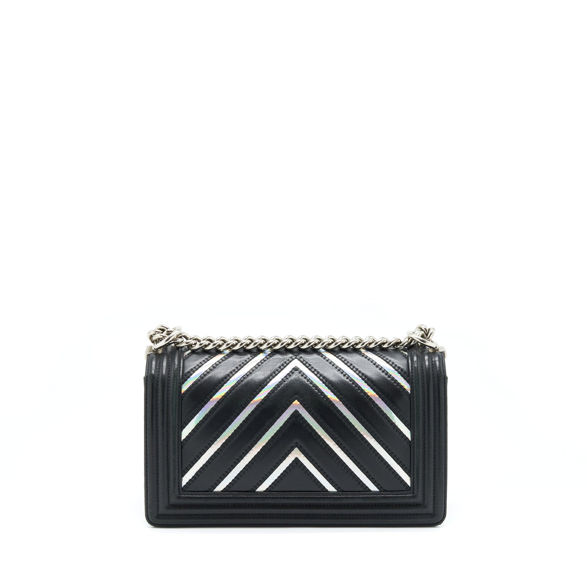 Chanel Boy Chevron Lambskin SHW Black Silver Handbag