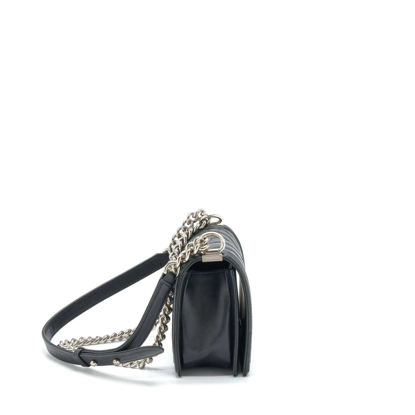 Chanel Boy Chevron Lambskin SHW Black Silver Handbag