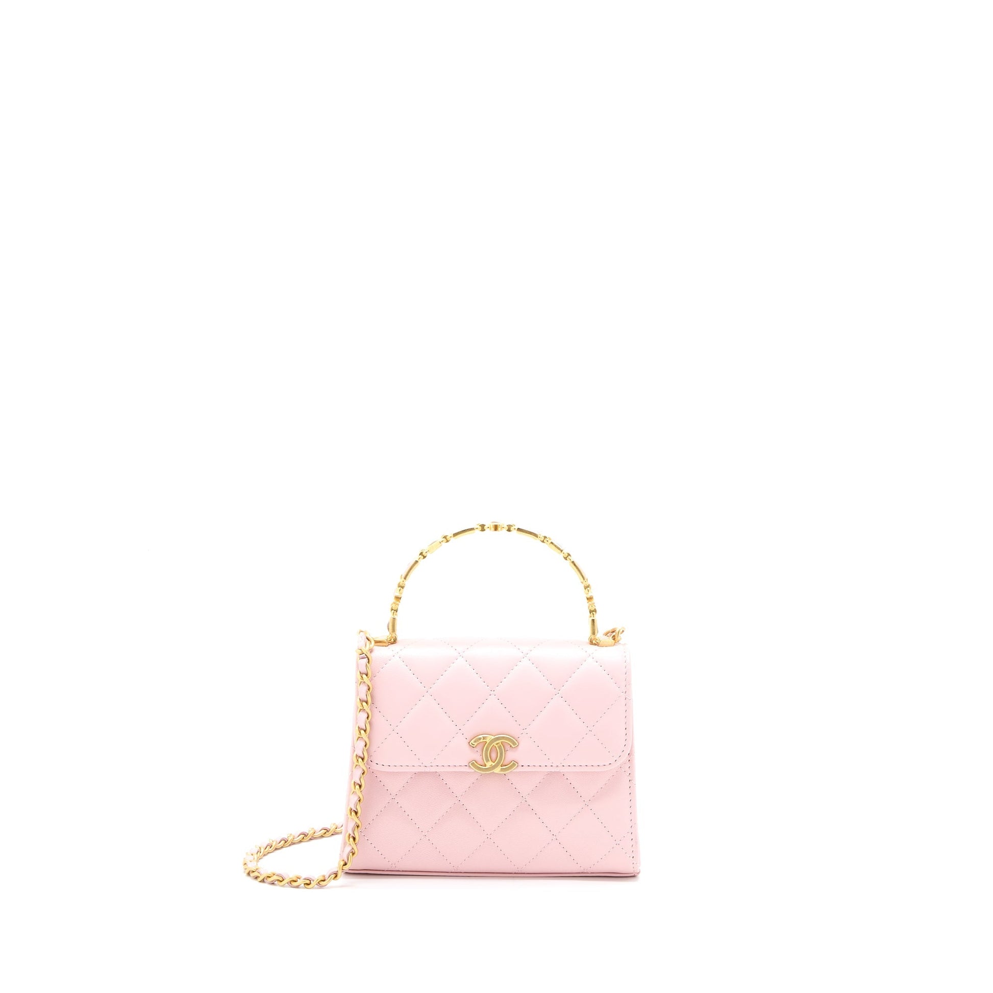 Chanel 22B Flap Enamel Top Handle Lambskin Pink Shoulder Bag
