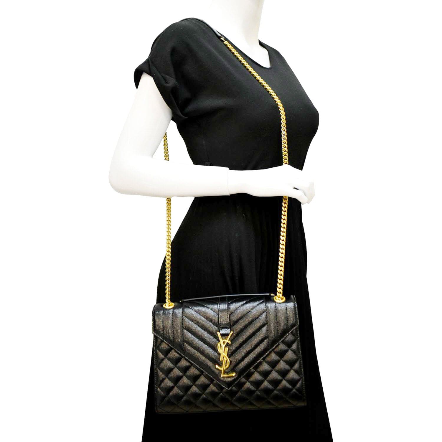 YSL Saint Laurent Yves Envelope Shoulder Bag Leather Black Medium