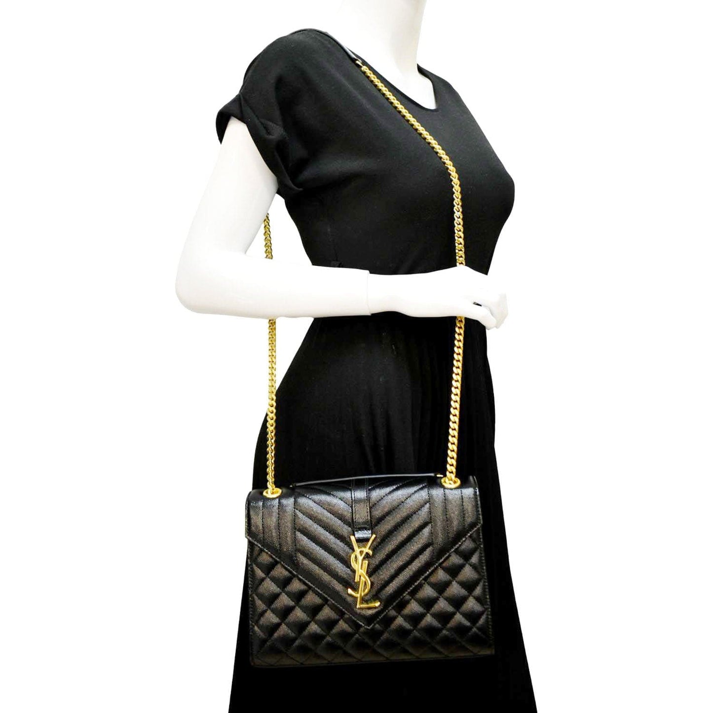 YSL Saint Laurent Saint Envelope Chain Shoulder Bag Leather Black