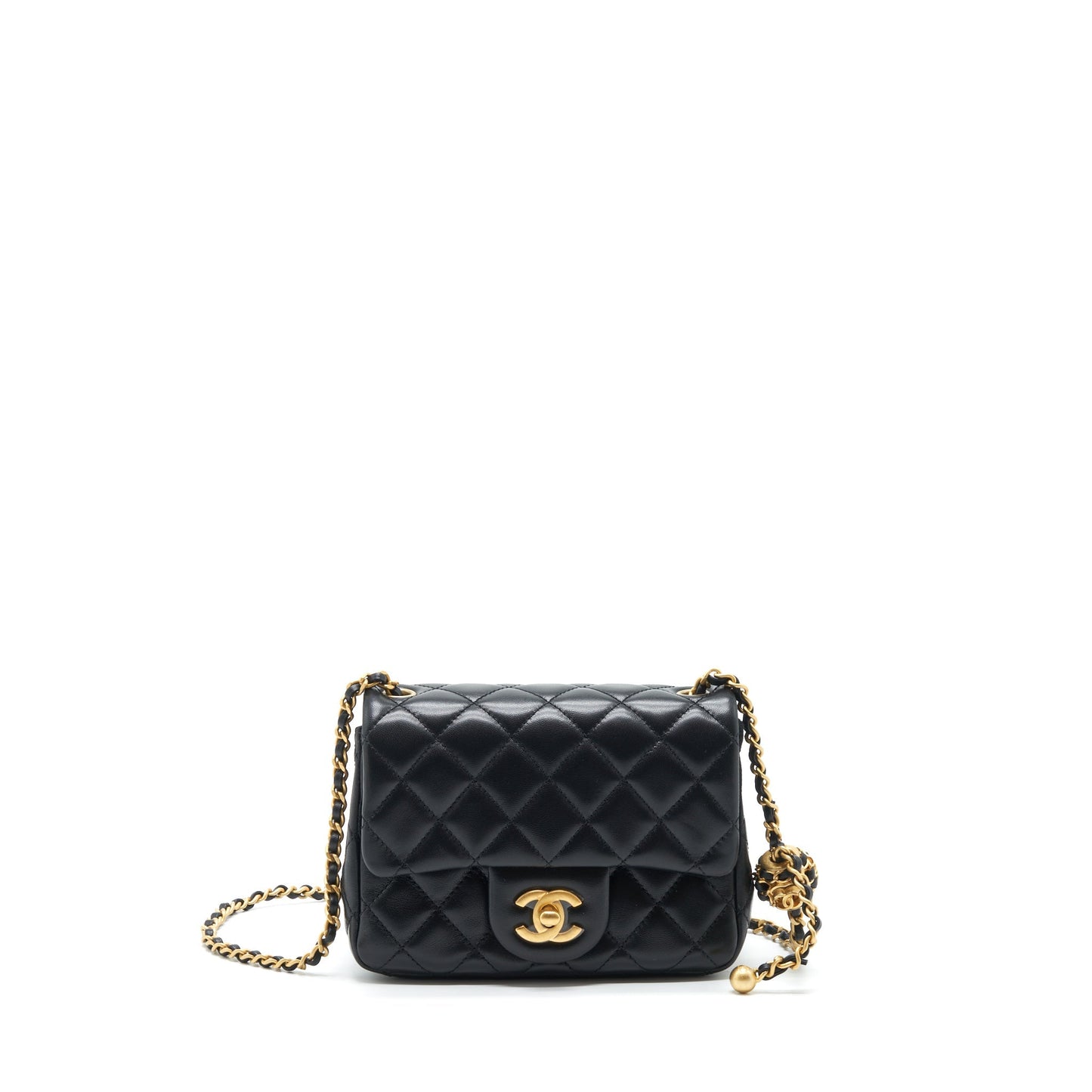 Chanel 22S Pearl Crush Square Flap Lambskin Black Shoulder Bag