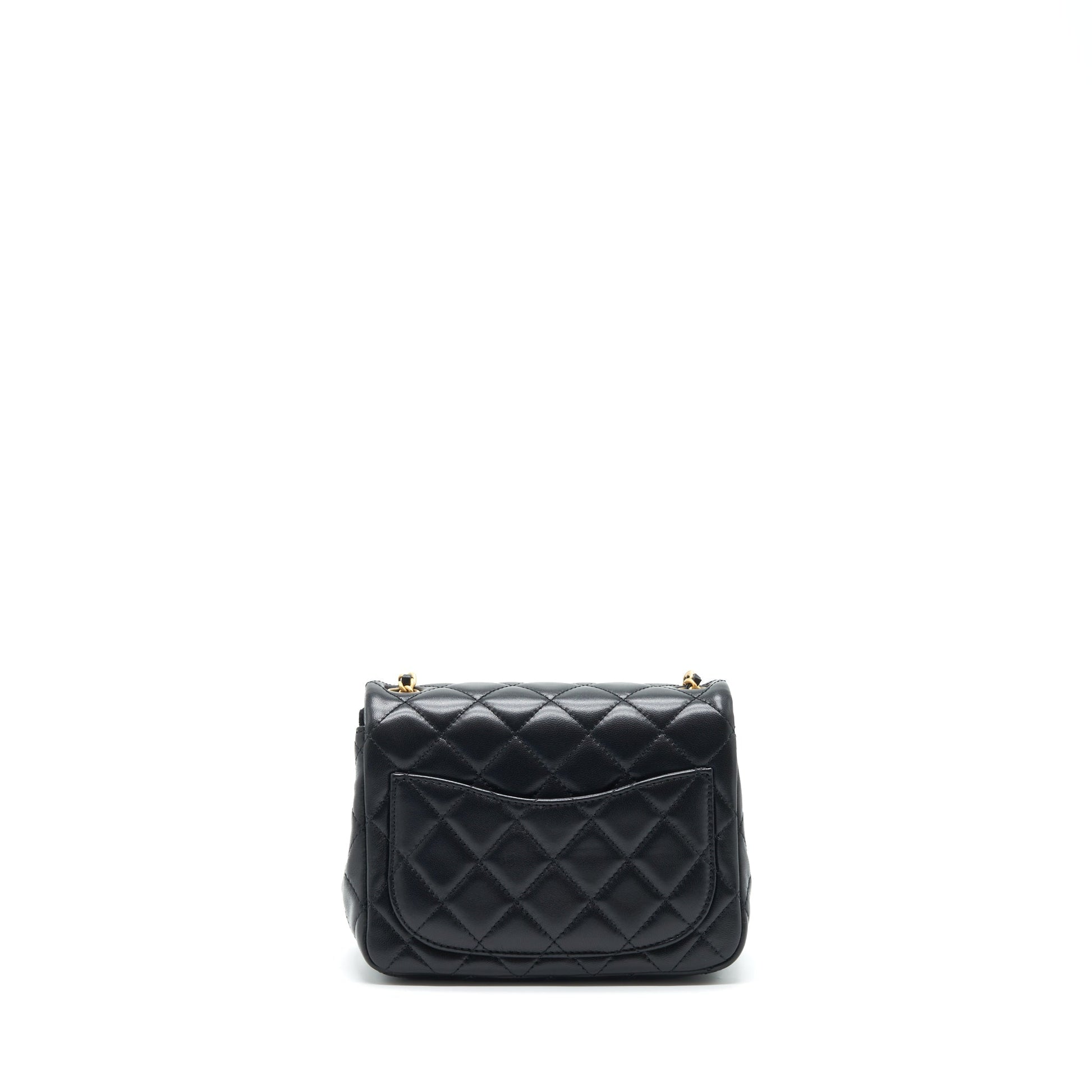 Chanel 22S Pearl Crush Square Flap Lambskin Black Shoulder Bag