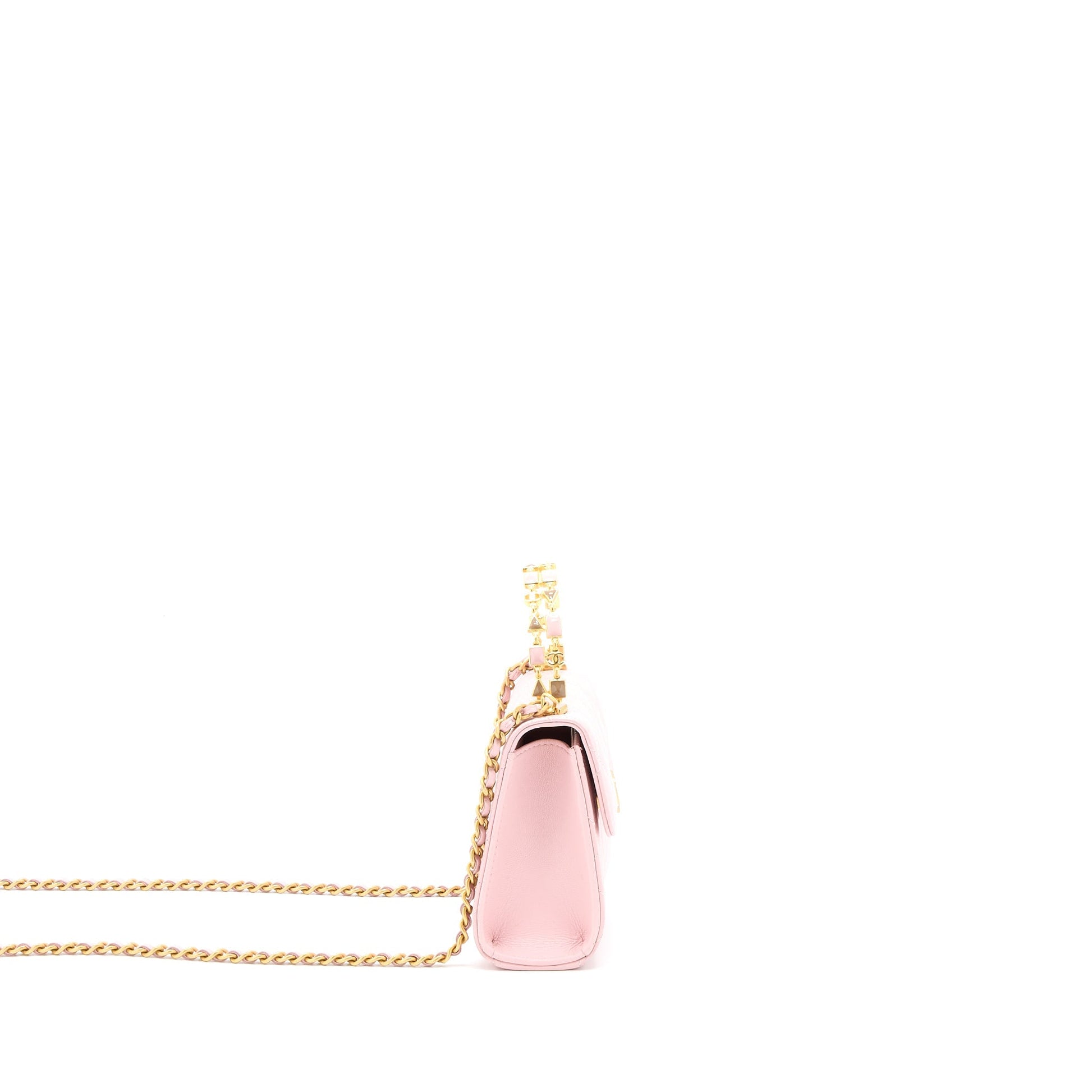 Chanel 22B Flap Enamel Top Handle Lambskin Pink Shoulder Bag