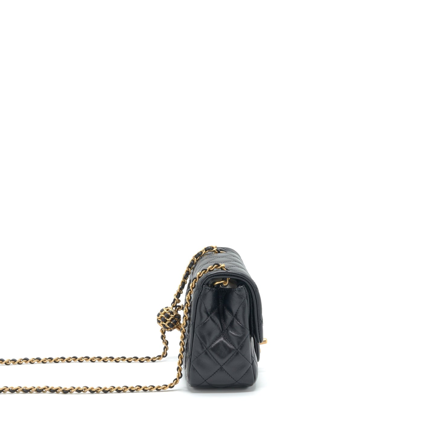 Chanel 22S Pearl Crush Square Flap Lambskin Black Shoulder Bag