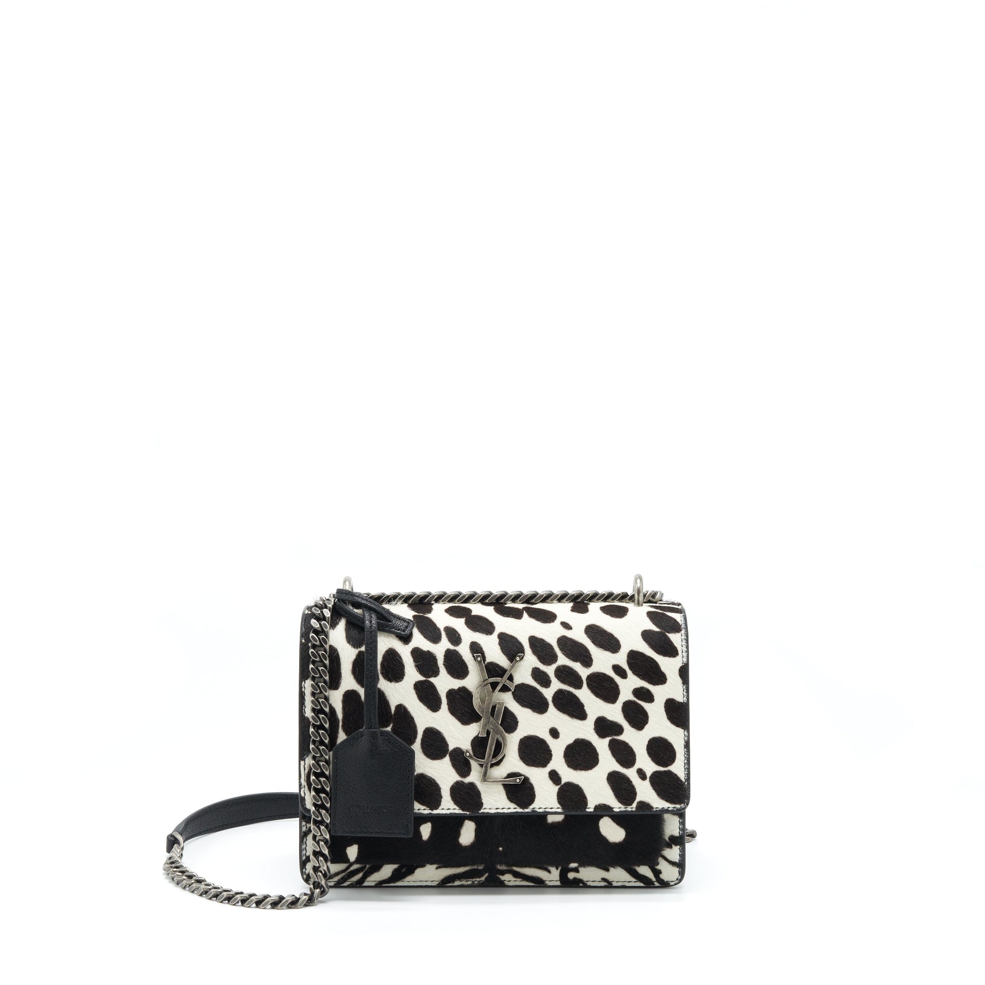 YSL Saint Laurent Sunset Animal Print Calf Hair Ruthenium Hardware Travel Bag