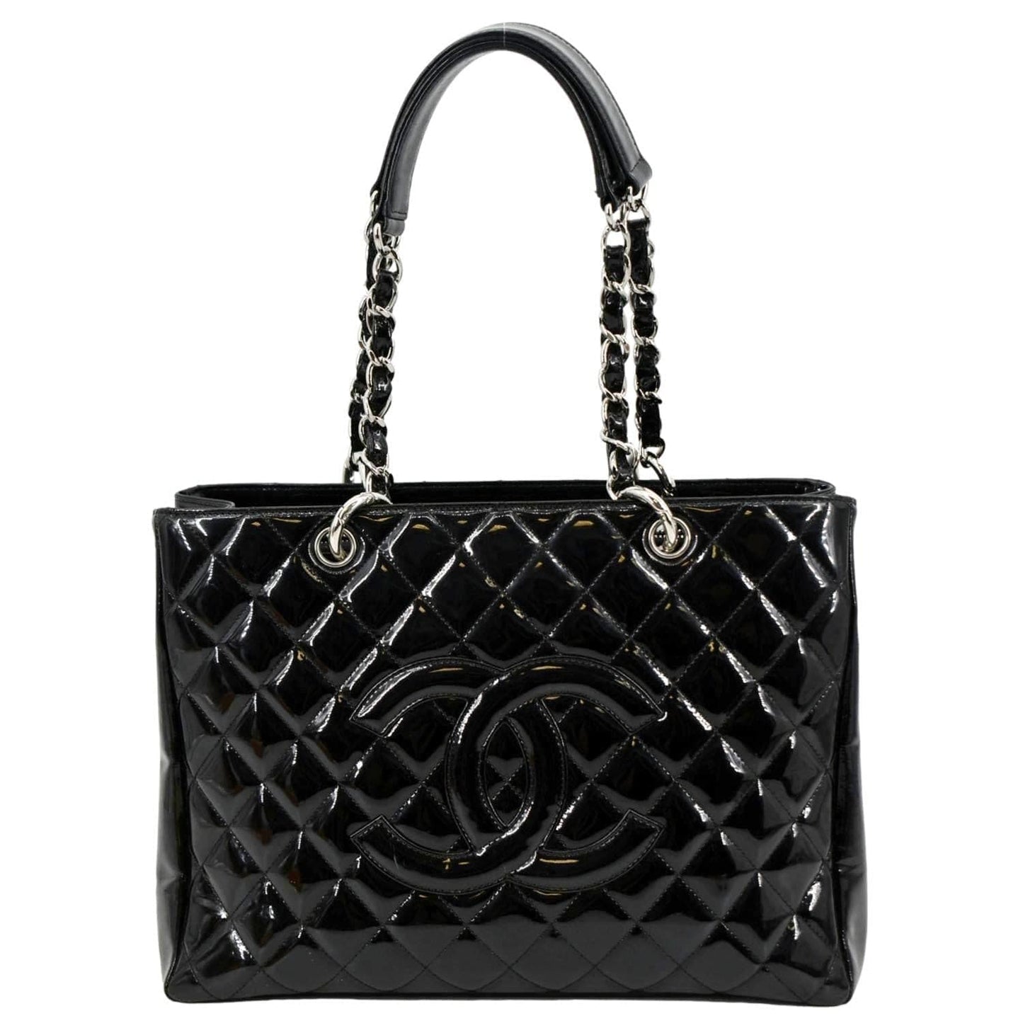 Chanel Grand Shopping Patent Leather Gst Tote Bag Black