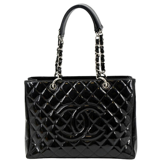 Chanel Grand Shopping Patent Leather Gst Tote Bag Black