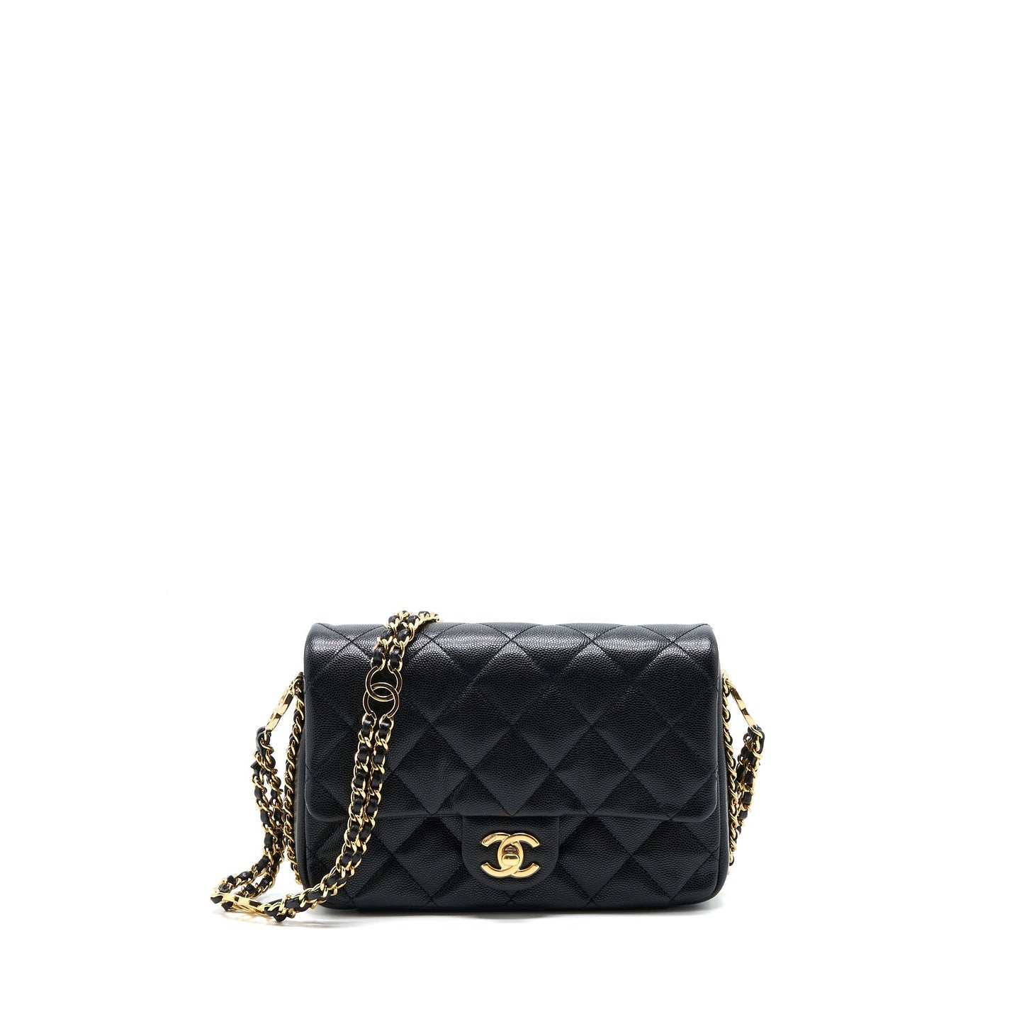 Chanel 23C Flap CC Logo Grained Calfskin Black Shoulder Bag