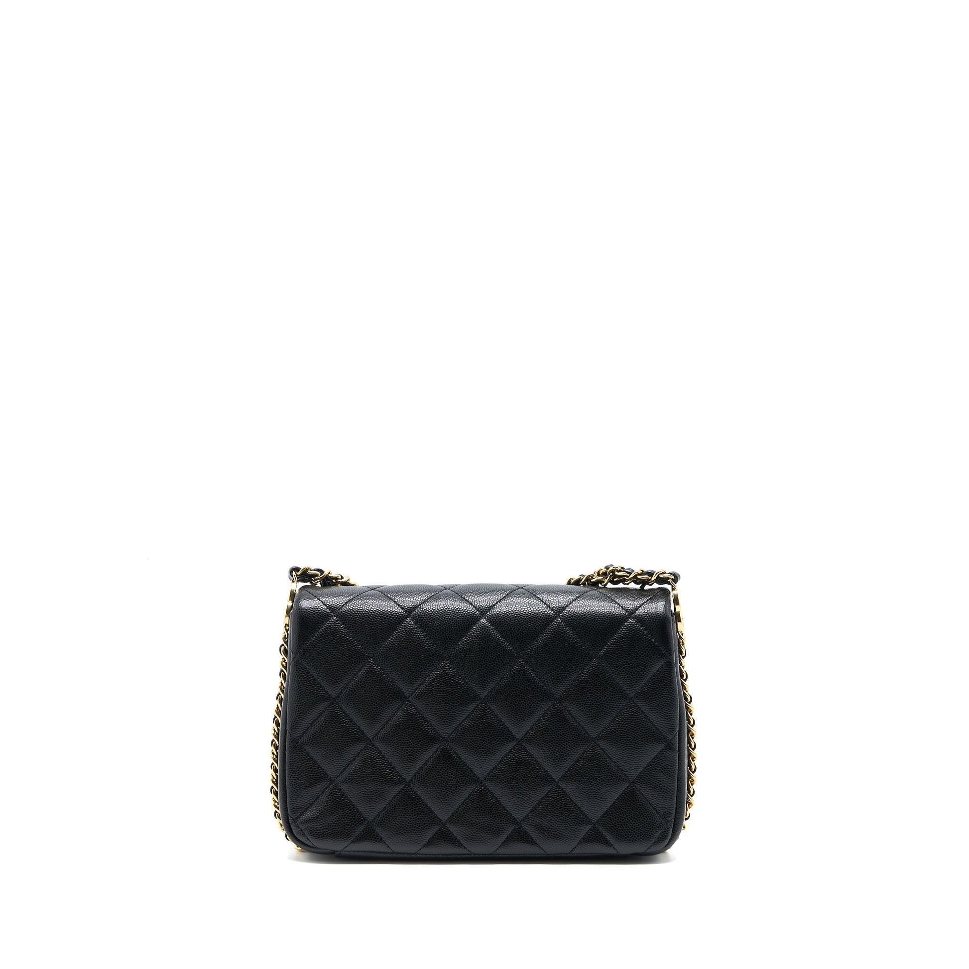 Chanel 23C Flap CC Logo Grained Calfskin Black Shoulder Bag