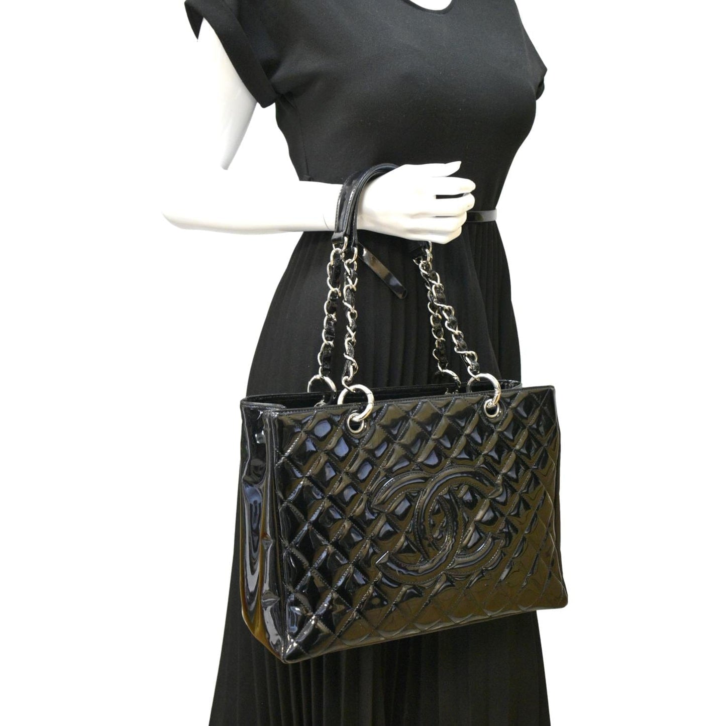 Chanel Grand Shopping Patent Leather Gst Tote Bag Black
