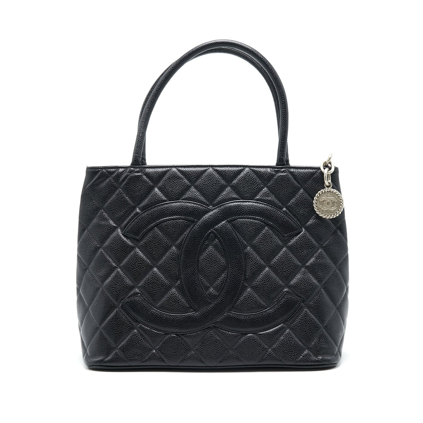 Chanel Vintag Medallion Caviar SHW Black Tote Bag