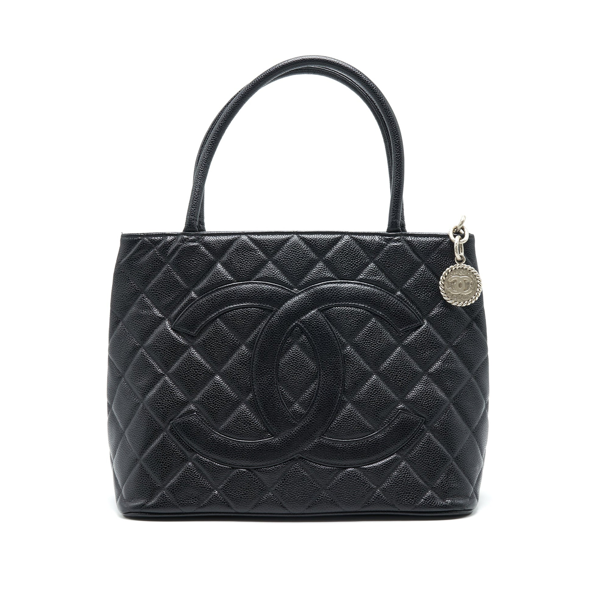 Chanel Vintag Medallion Caviar SHW Black Tote Bag