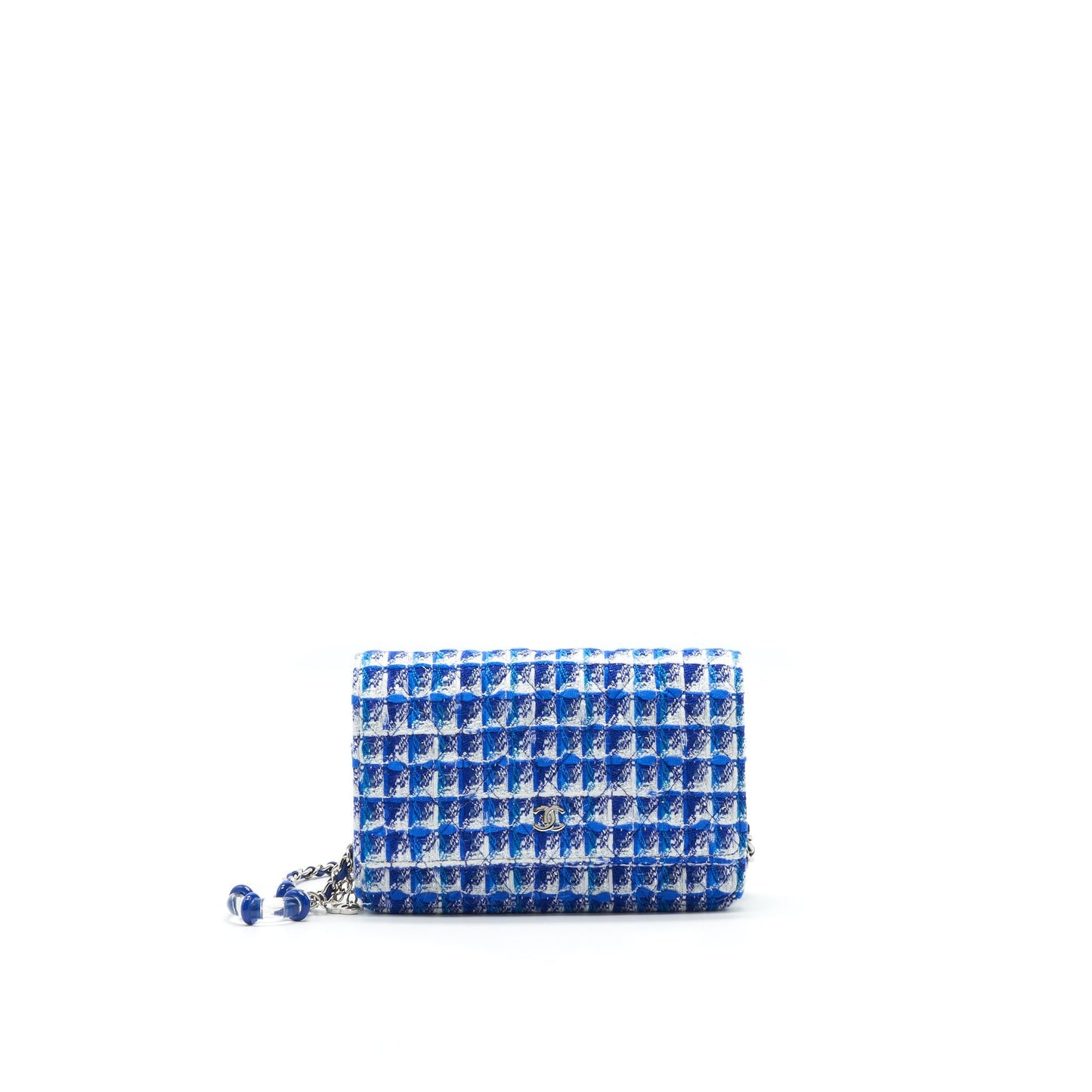 Chanel Tweed Quilted On WOC Blue Wallet Case