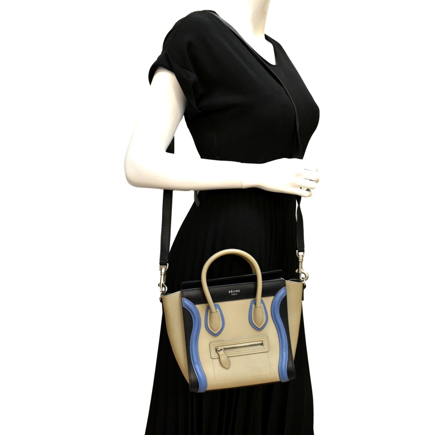 Nano Luggage Calfskin Shoulder Bag Tricolor Leather