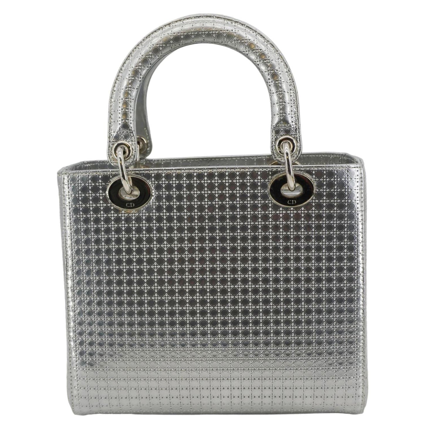 Dior Lady Shoulder Bag Metallic Leather Silver
