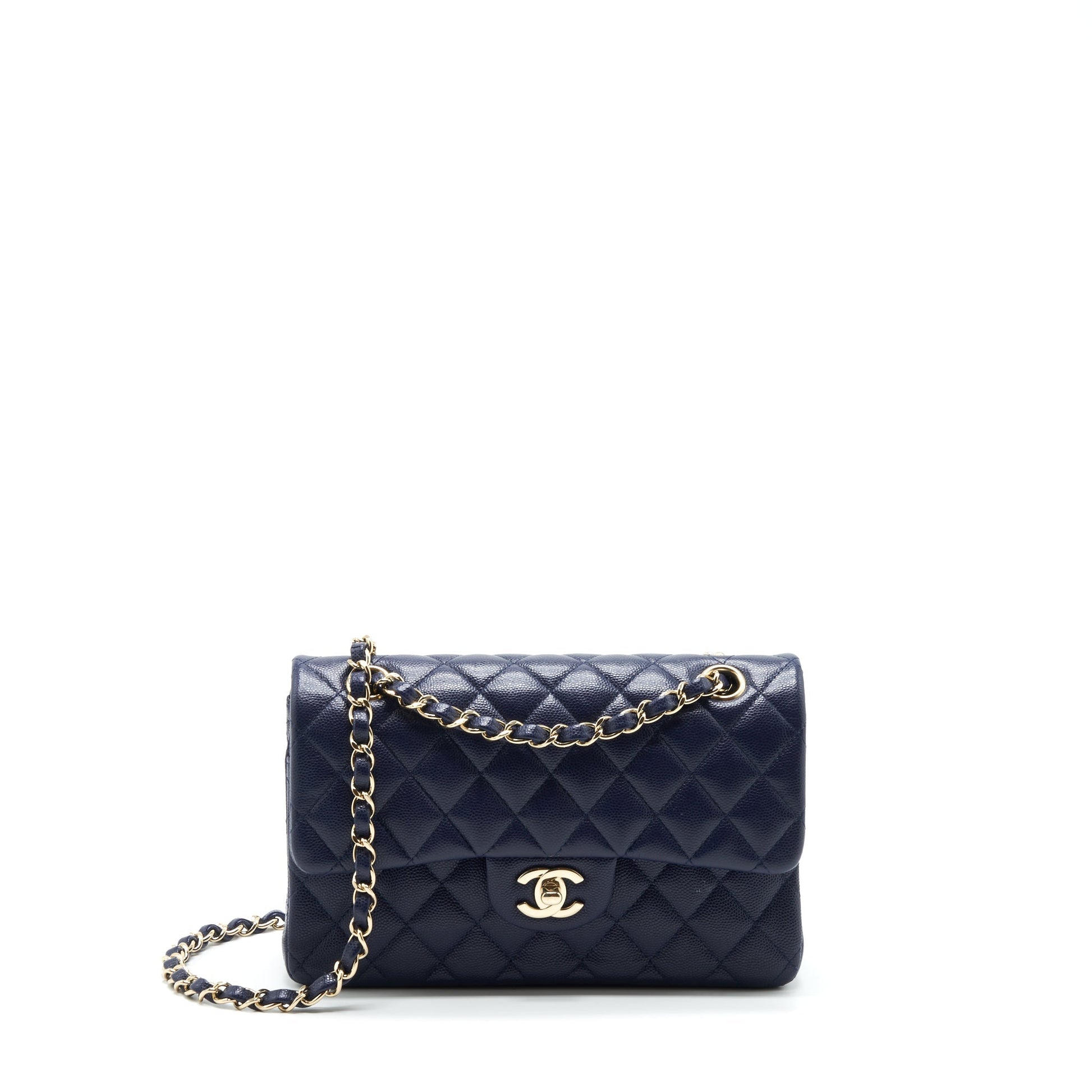Chanel Classic Flap Caviar Dark LGHW Blue Small Shoulder Bag