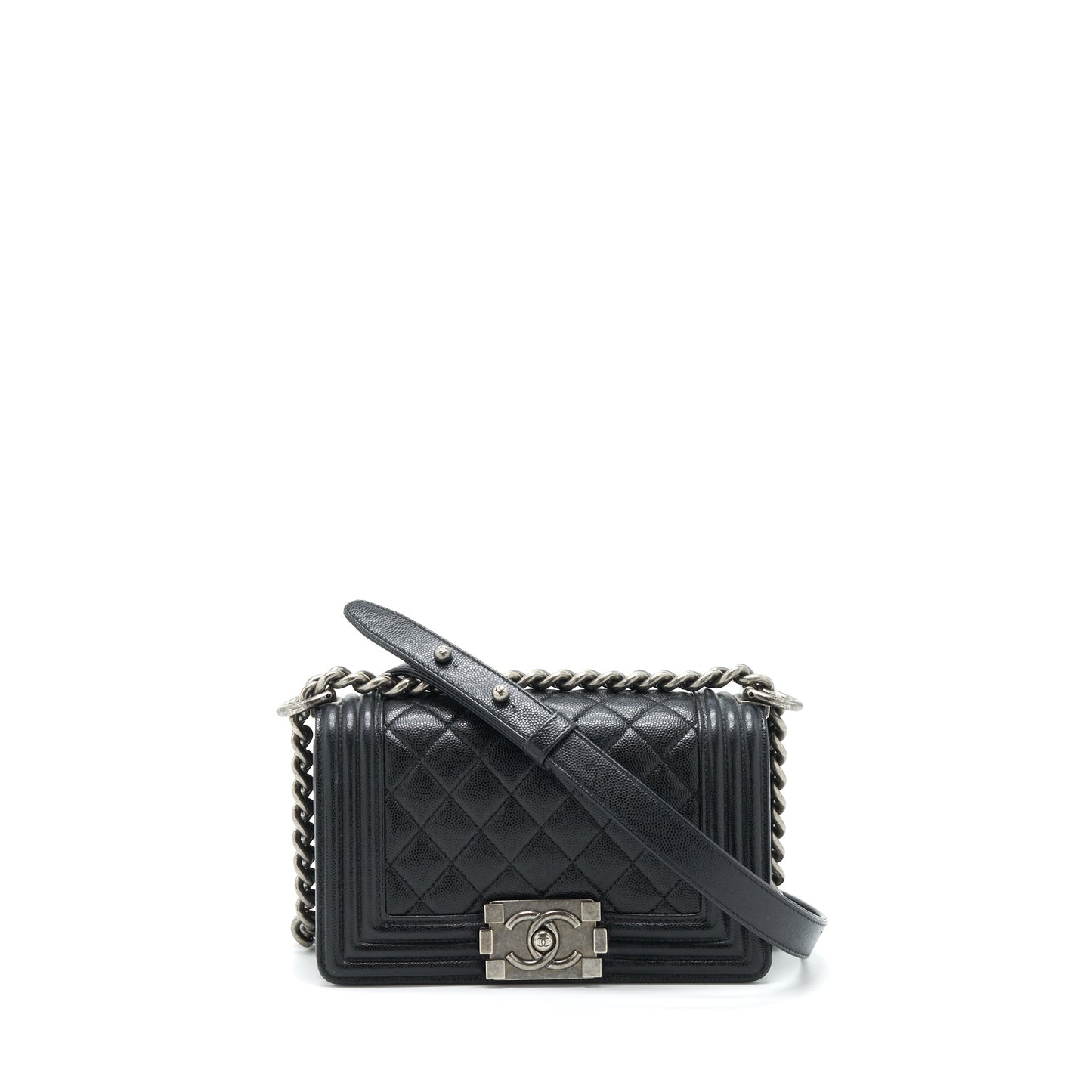 Chanel Boy Caviar Ruthenium Sliver Hardware Black Small Handbag